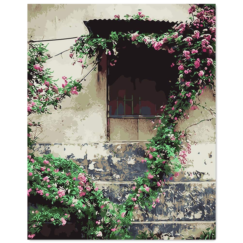 TianMaiGeLun Version 3.0 HD Paint By Number Kits for Adults PBN Kit Paintworks Digital Diy Oil Painting Canvas Kits for Children Kids Beginner White Christmas Decorations Gifts - Flower (N1, Framed)