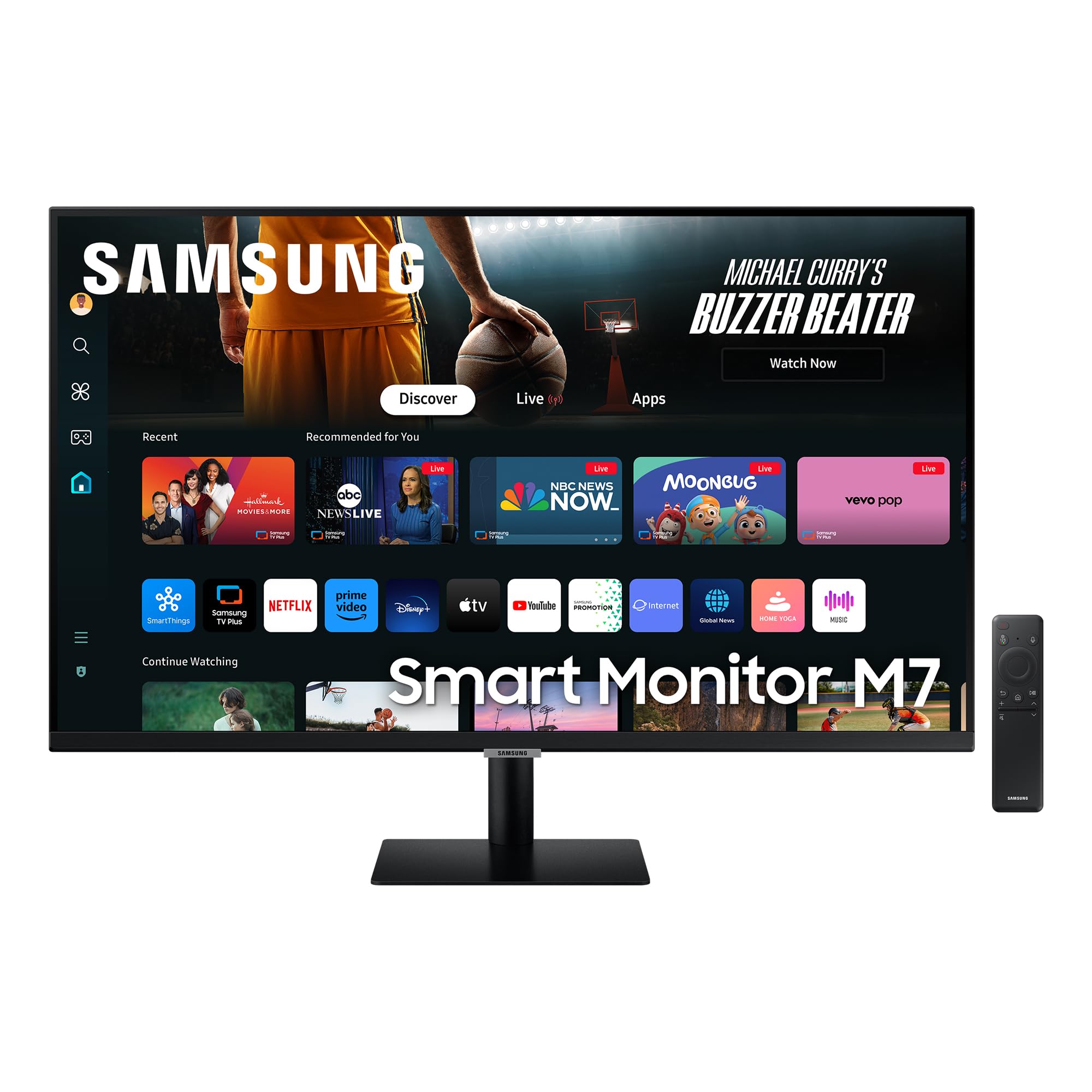 Samsung Smart Monitor M7 Noir - 32'' - Dalle VA, UHD 4K (3840 x 2160), 60Hz, 4ms, Inclinable, 2 x HDMI (2.0), USB-C (65W), 3 x USB-A, Smart TV, Gaming Hub, LS32DM702UUXEN