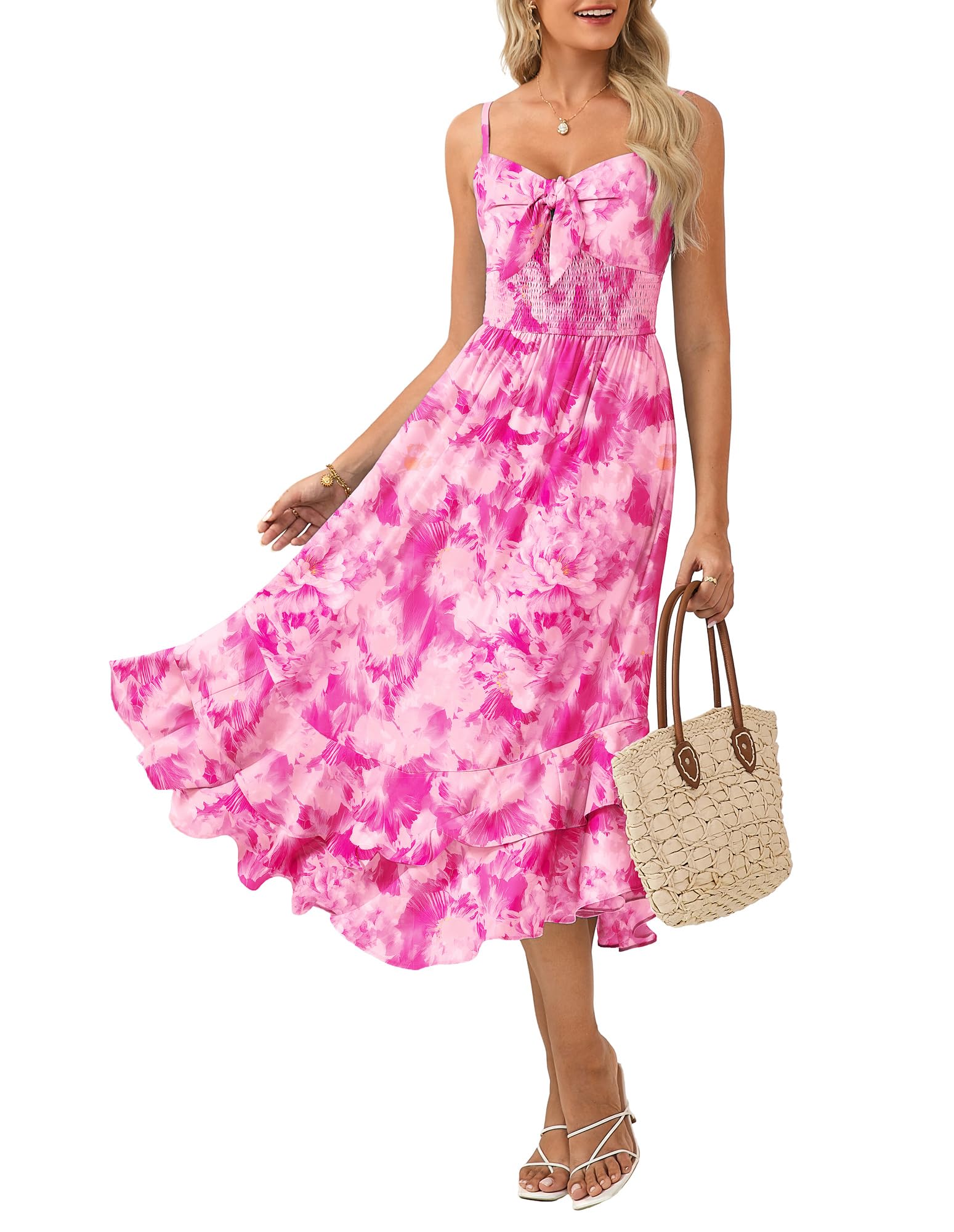 GRACE KARIN Sommerkleid Damen Kleid Maxikleid mit Spaghettiträgern A-Linien Boho-Blumenkleid Party Prom Holiday Beach