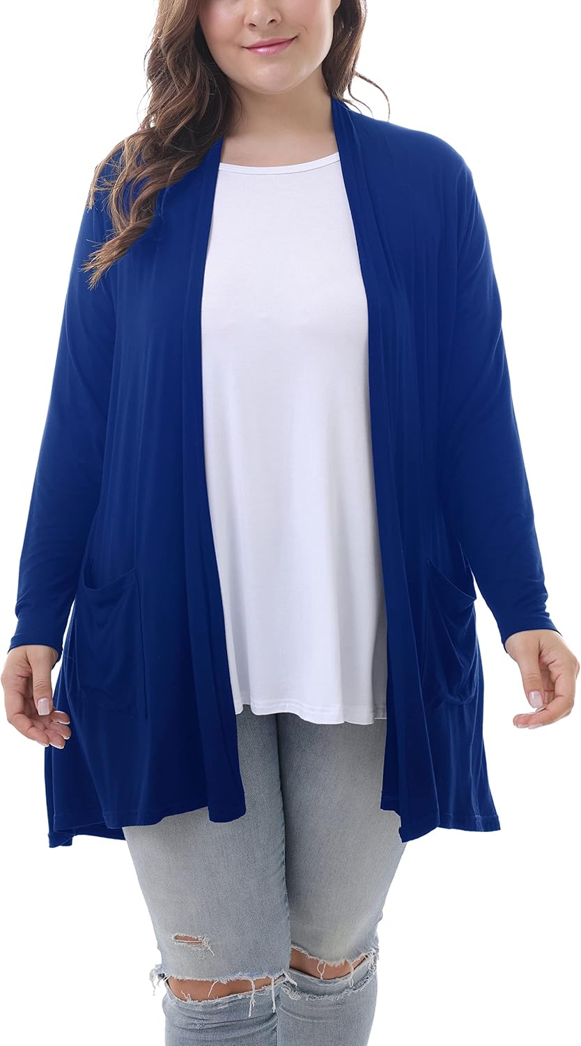 ZERDOCEAN Women's Plus Size Long Sleeve Lightweight Soft Printed Drape Cardigan with Pockets - Image 2