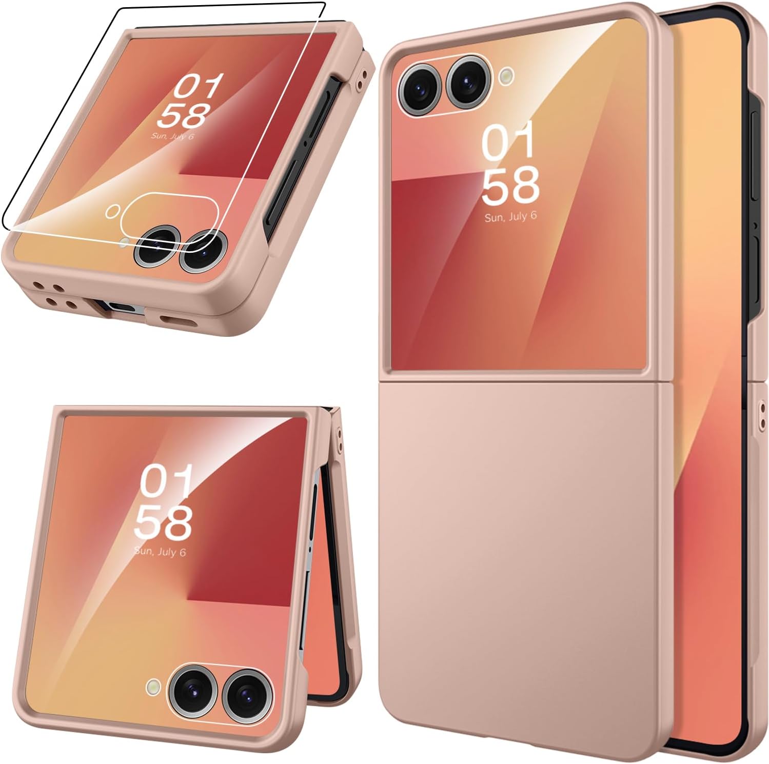 Miimall Samsung Galaxy Z Flip 7 Case, (Film de protection externe) Choc de choc Solid Solid Scratch Full Full Body Hard Ultra-Thin Protective Samsung Flip 7, Gold