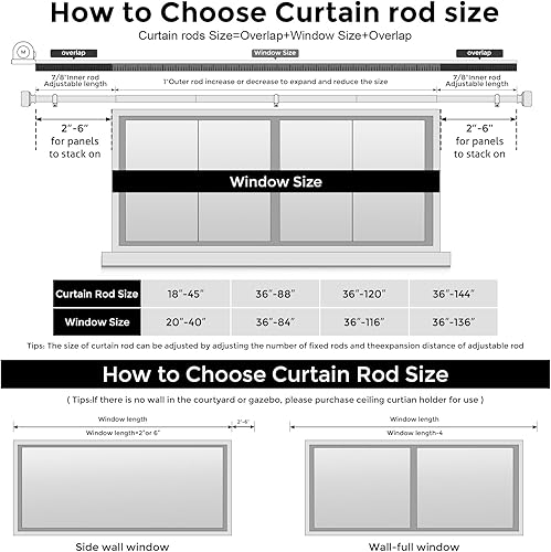 Miniatura 8 de Barras de cortina negras para ventanas de 28 a 48 pulgadas (2.3-4 pies), barra de cortina resistente de 1 pulgada de diámetro, postes de cortina