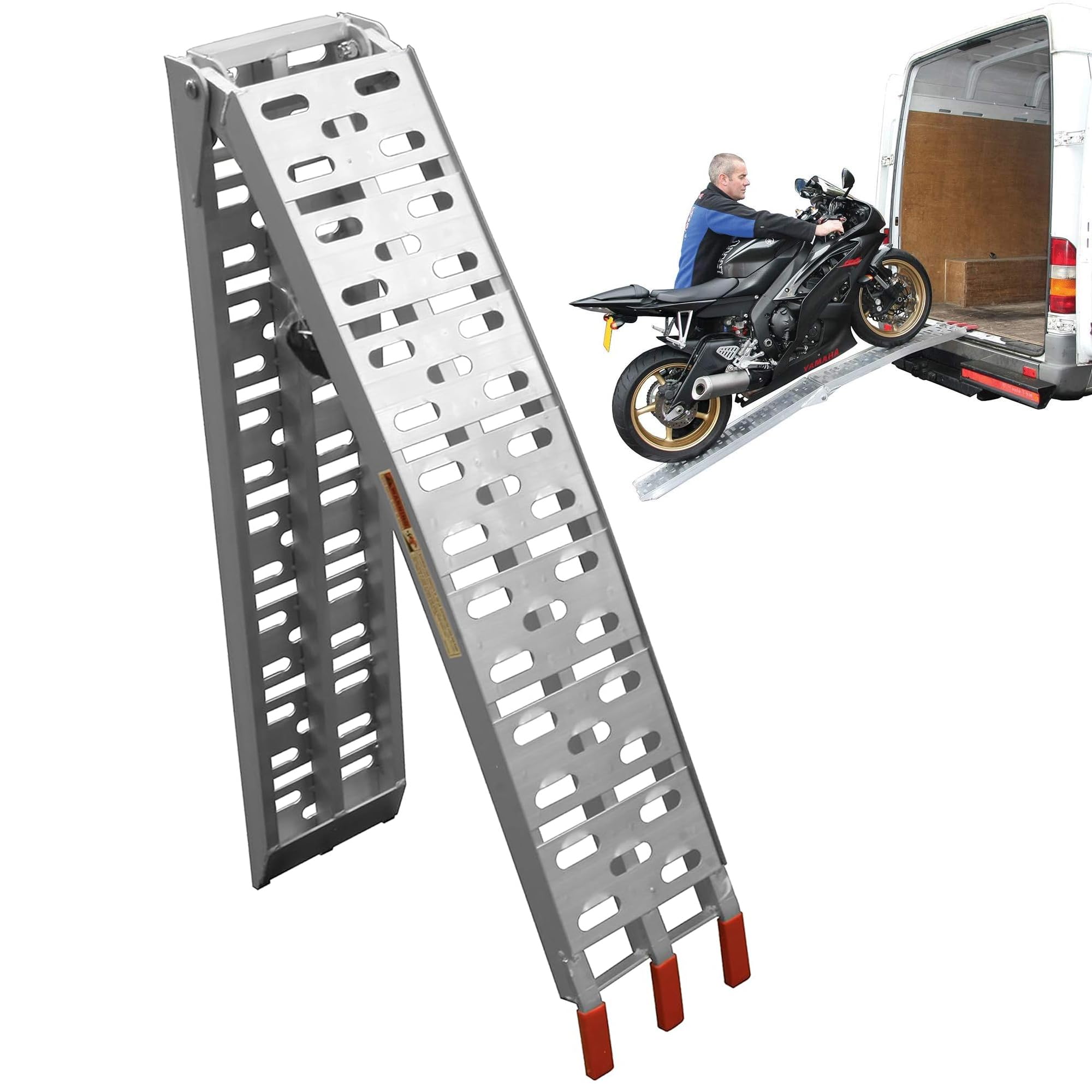 BikeTek Aluminium Folding Loading Ramp Lightweight Motorcycle Motorbike Motocross Loading Ramp 340Kg Max Load - 2170mm x 230mm