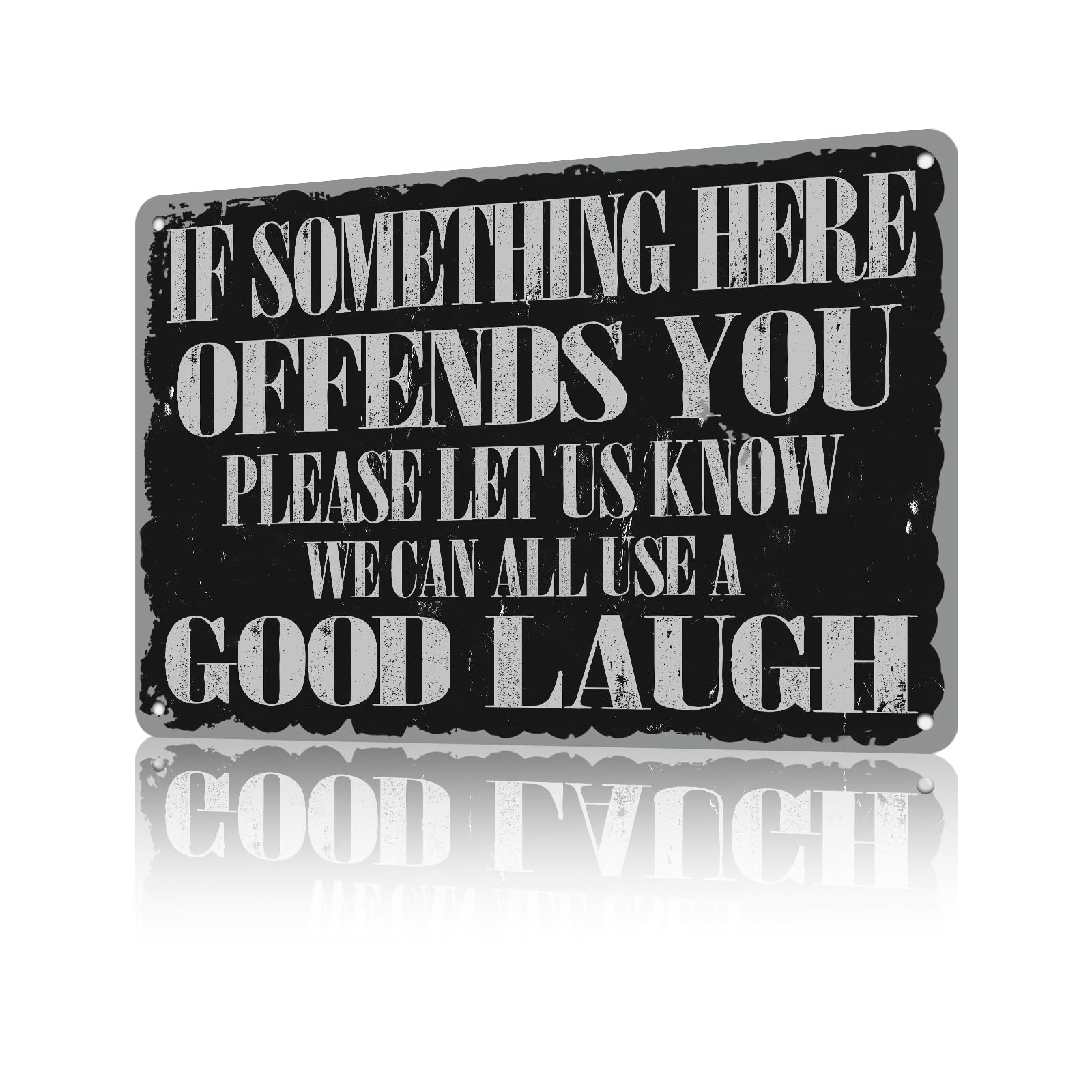 peiyeety Man Cave Metal Tin Sign If Something Here Offends You Please let us Know we Can All use A Good Laugh Funny Garage Sarcastic Vintage Tin Sign for Home Man Cave Bar 8X12 Inch
