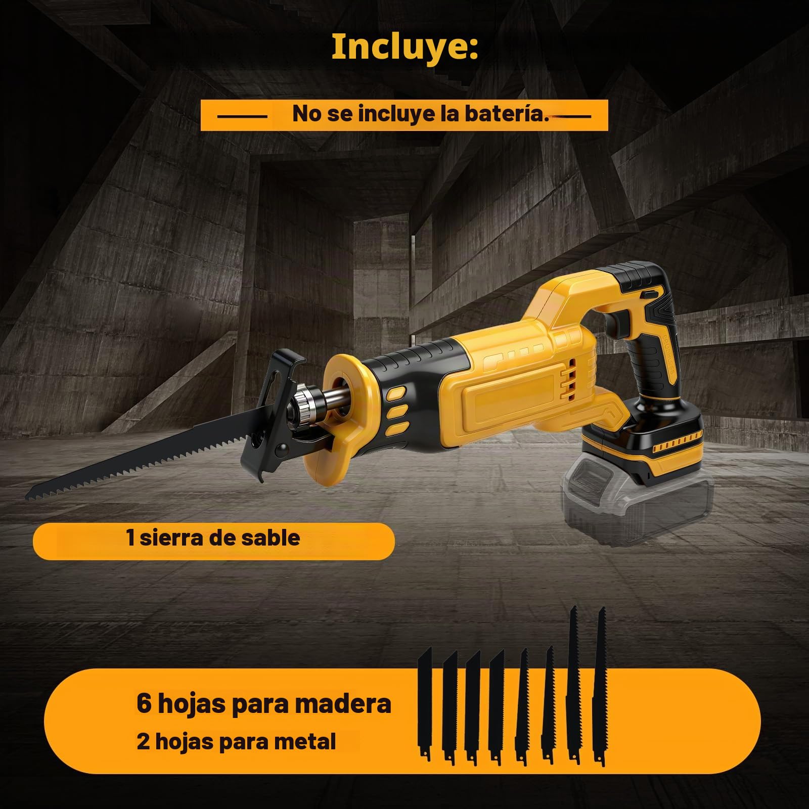 Roadtime Sierra Sable Inalámbrica para DeWalt 20 V baterías (sin batería) | motor sin escobillas 0-3200 RPM Sierra Electrica de Velocidad Variable, con 8 Cuchillas para Cortar PVC/Madera/Metal