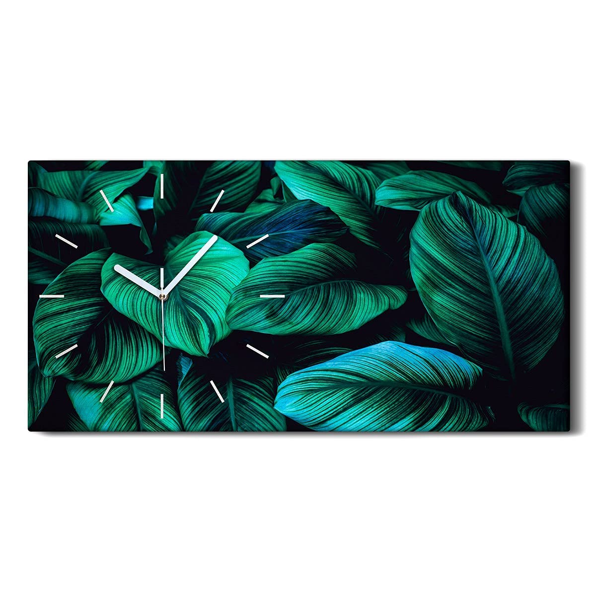 Horloge sur toile de salon aux motifs de feuilles pour une ambiance zen