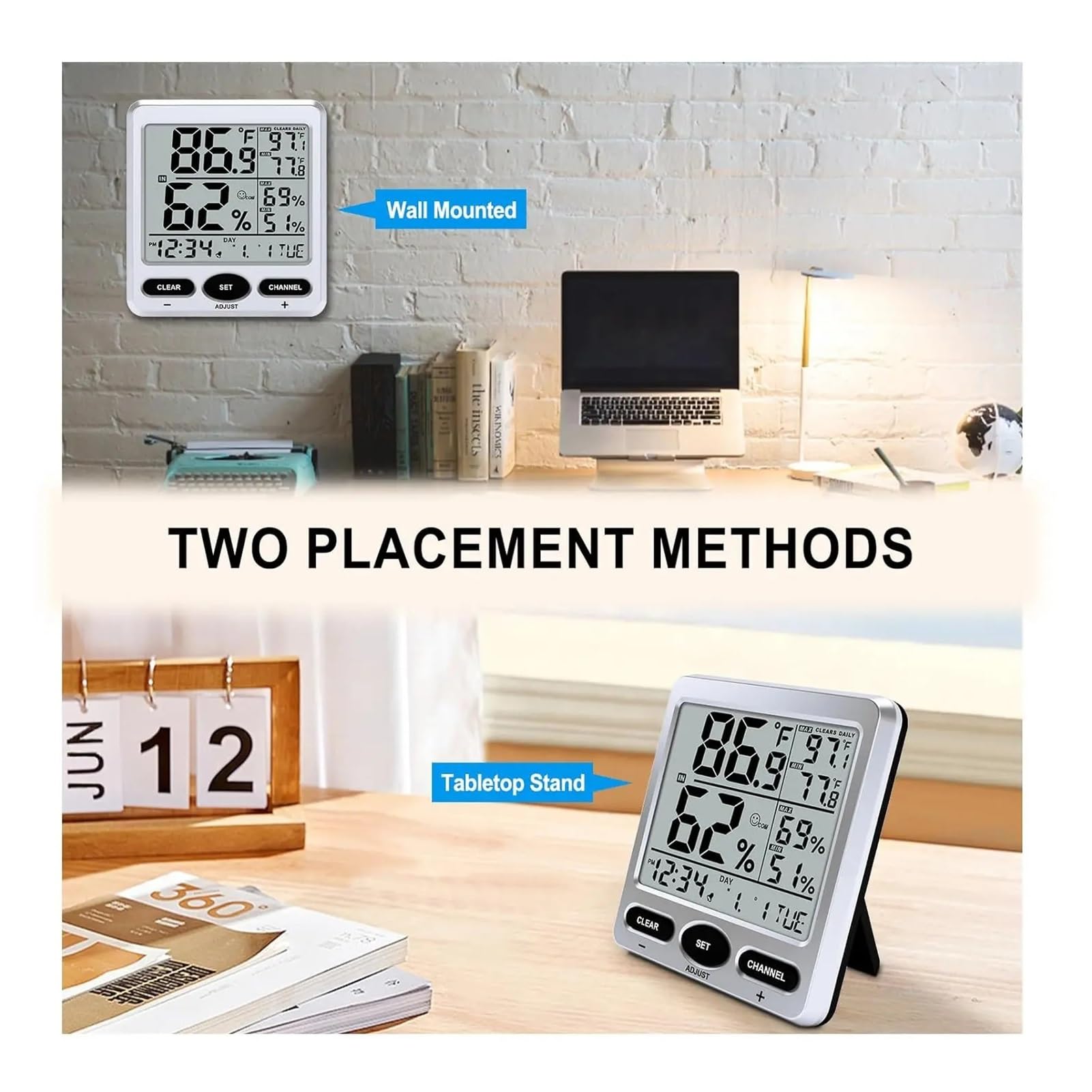 Digitales Thermometer-Hygrometer, Innenmonitor mit Alarm(WHITE)