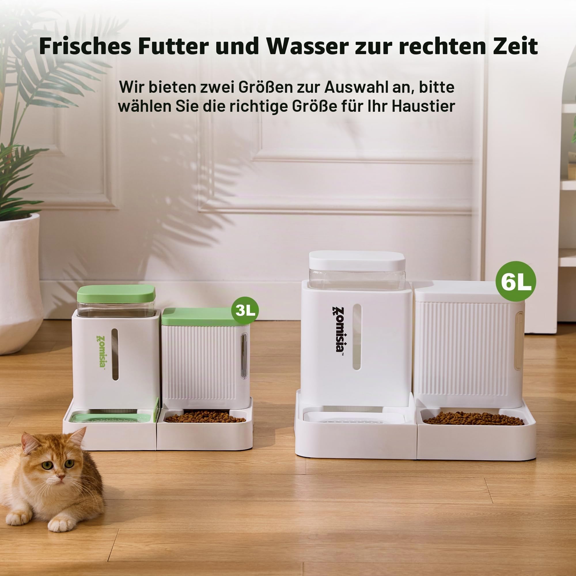 ZOMISIA Automatischer Futterspender für Katzen/Hunde 3L, 2-in-1 Schwerkraft Futterautomat Katze und Wasserspender Trockenfutter mit 180 Grad Drehbar, Schwarz