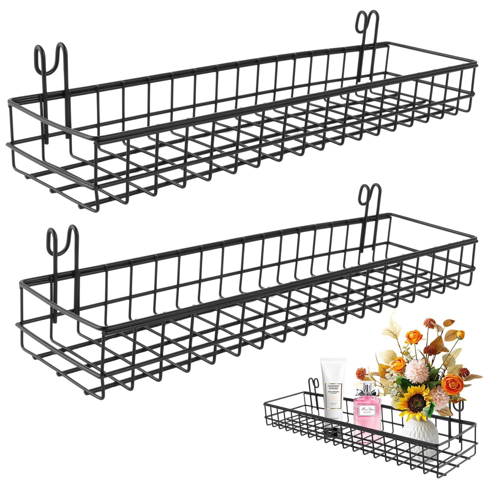 ANZOME Draadwandmand, roostermand, wandorganizer voor wandrooster, keukenorganizer, draadopbergrek voor thuisbenodigdheden, wanddecoratie ( zwart