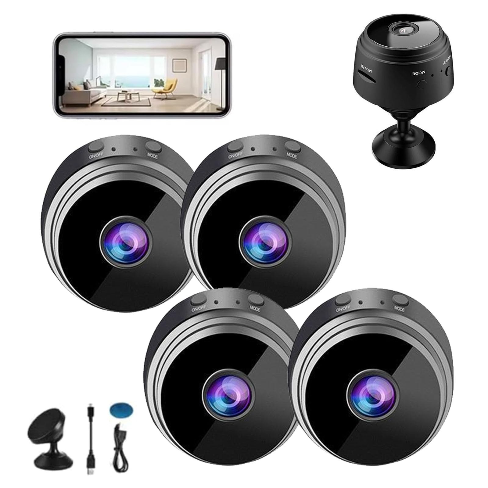 Nuracam Caméra De Sécurité Magnétique Mini sans Fil (4pcs)