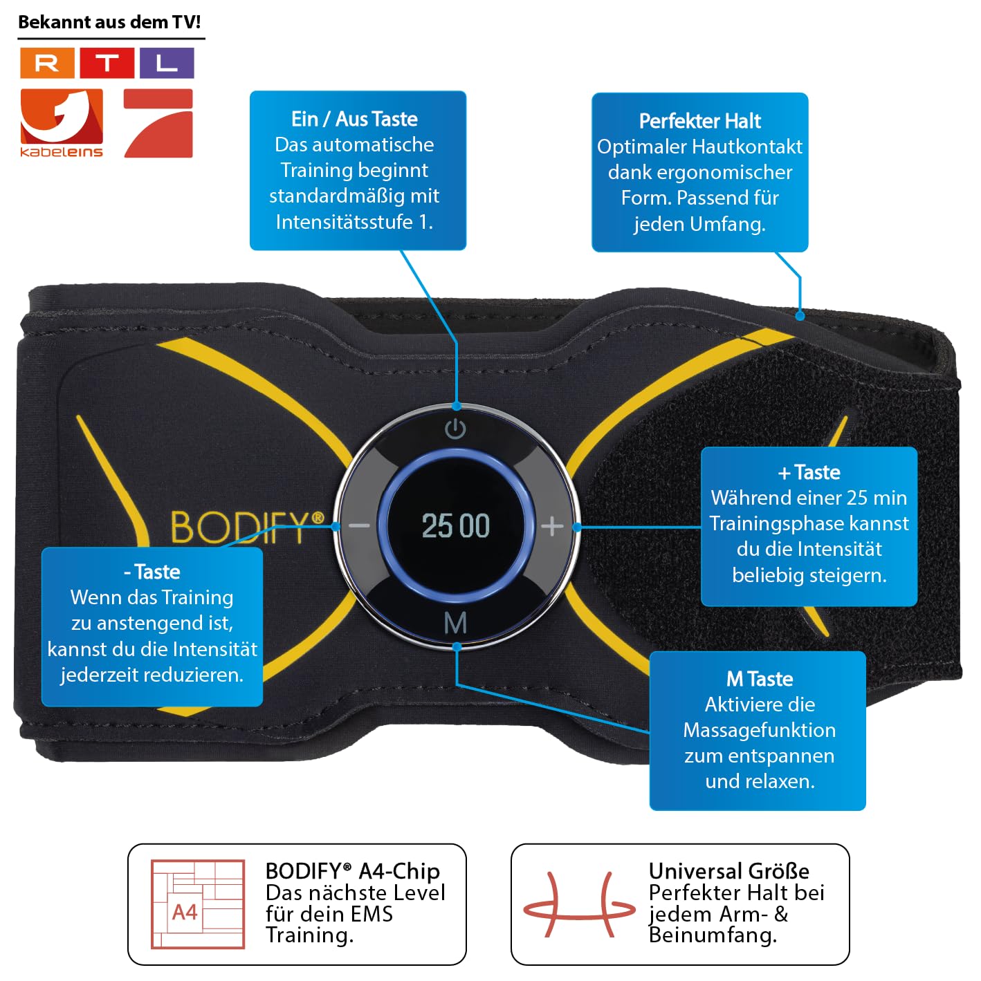 Bodify® 2in1 EMS Arm & Bein Trainer Max - Gezielte Stimulation der Arm & Bein Muskulatur! - Muskelaufbau - Stimulationsgerät Arm Bein Muskeln - Muskeltrainer für Männer und Frauen Das ORIGINAL