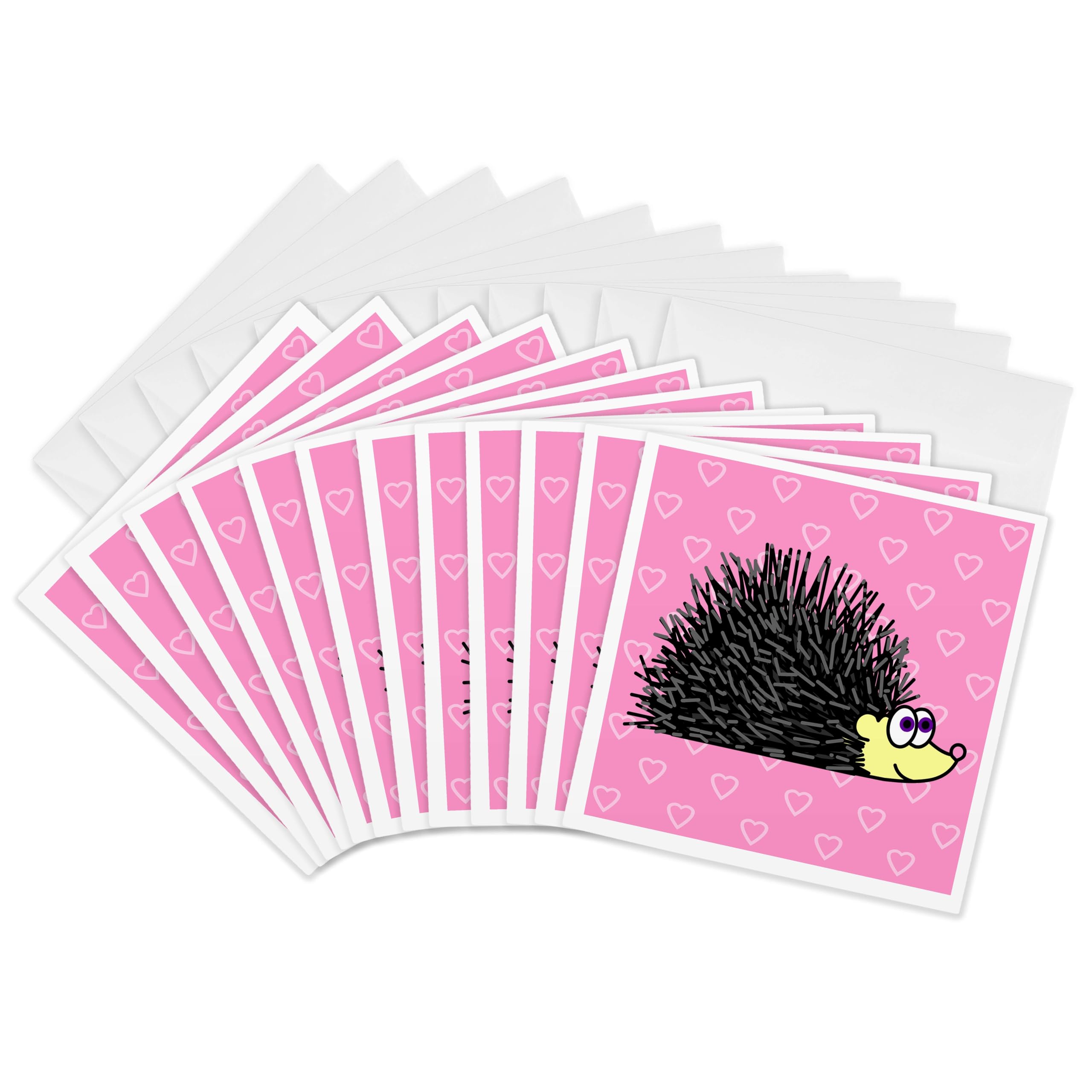 3dRose gc_6174_2 6 x 6-Inch "Hedgehog and Hearts Design" Greeting Card (Pack of 12)