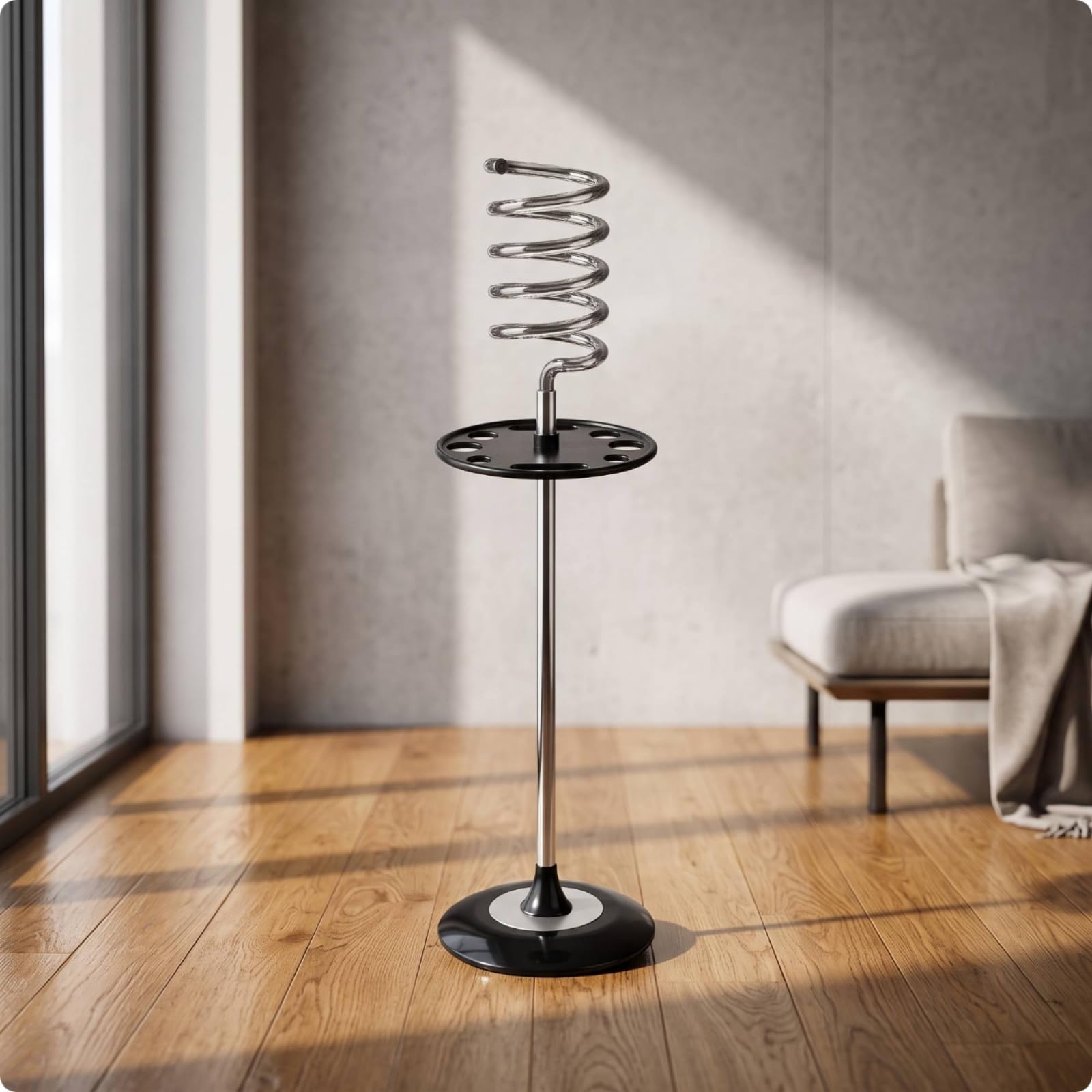 TISHITA Soporte Secador de Pelo Soporte Organizador Montaje de Suelo Soporte de Pie Estructura Estable Soporte en Espiral con Ranuras para Accesorios Adecuado , Azul
