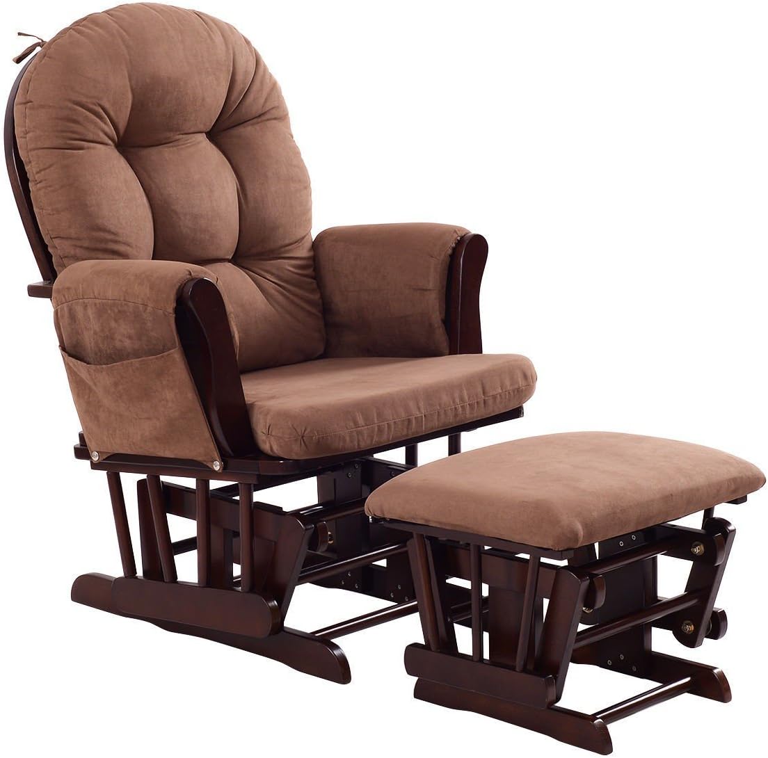 Rocking Chair with Ottoman, Brown, Traditional Style, Wooden, Adjustable Backrest, Recliner, Nursery & Living Room