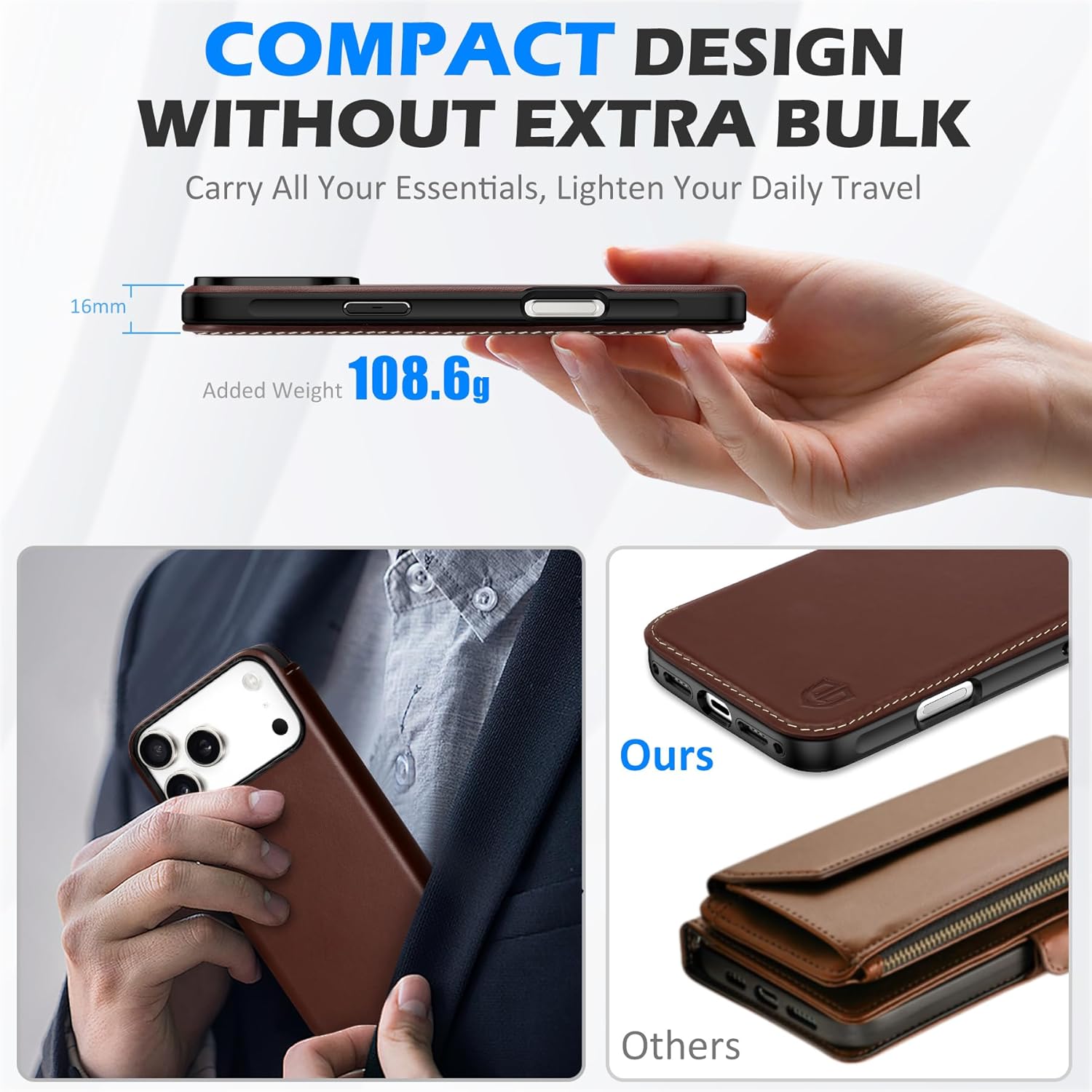 SHIELDON Genuine Leather Slim Case Wallet for iPhone 17 Pro Max 6.9-inch 2025 | Wireless Charging | Flip Magnetic | RFID Blocking Credit Card Holder | Full Protective Cover | Retro Coffee - Image 4