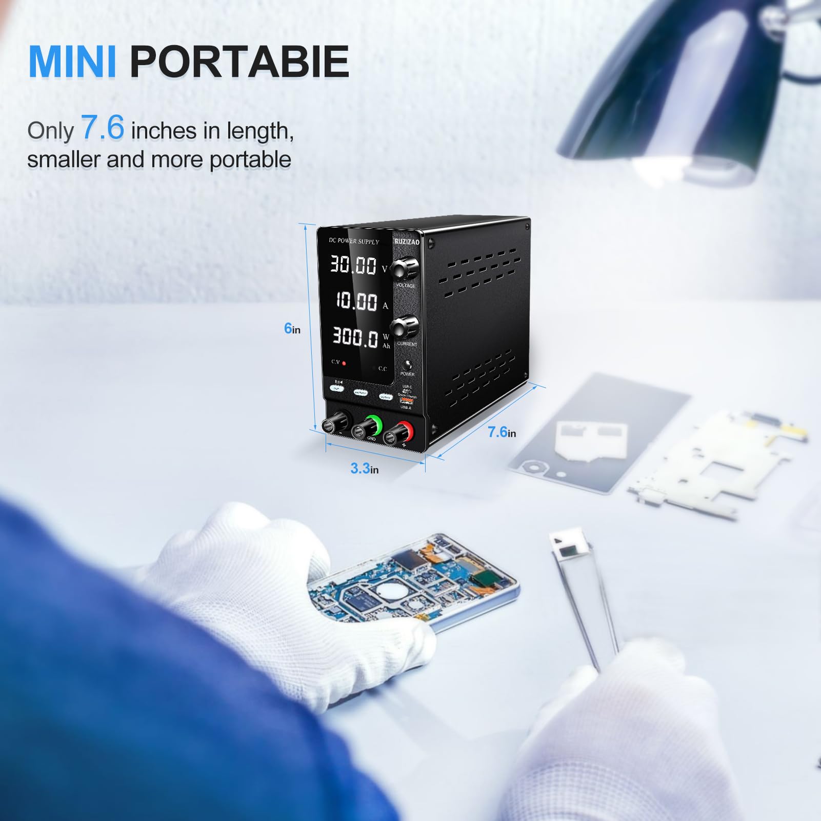 Alimentation de Laboratoire 30V 10A, 300W Encodeur et Affichage LED à 4 Chiffres Alimentation Stabilisée Réglable pour Chargement de Batterie 1V~25V Interrupteur de Sortie Détection de Charge