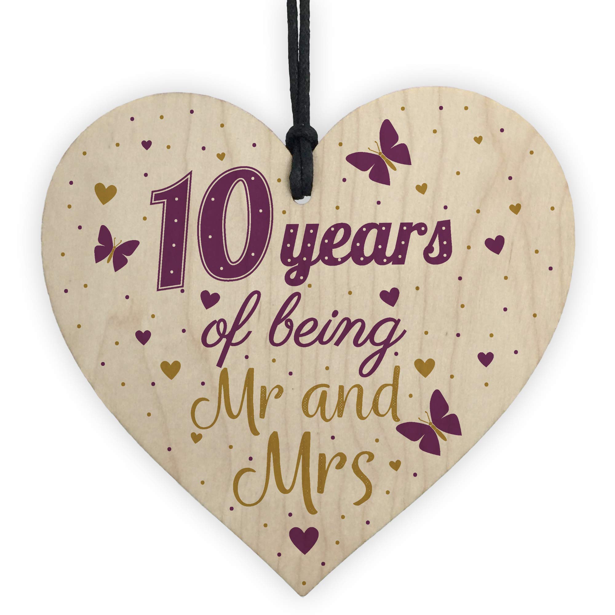 Red Ocean 10 Year Anniversary Wooden Heart Sign Mr And Mrs 10th Anniversary Plaque For Him For Her