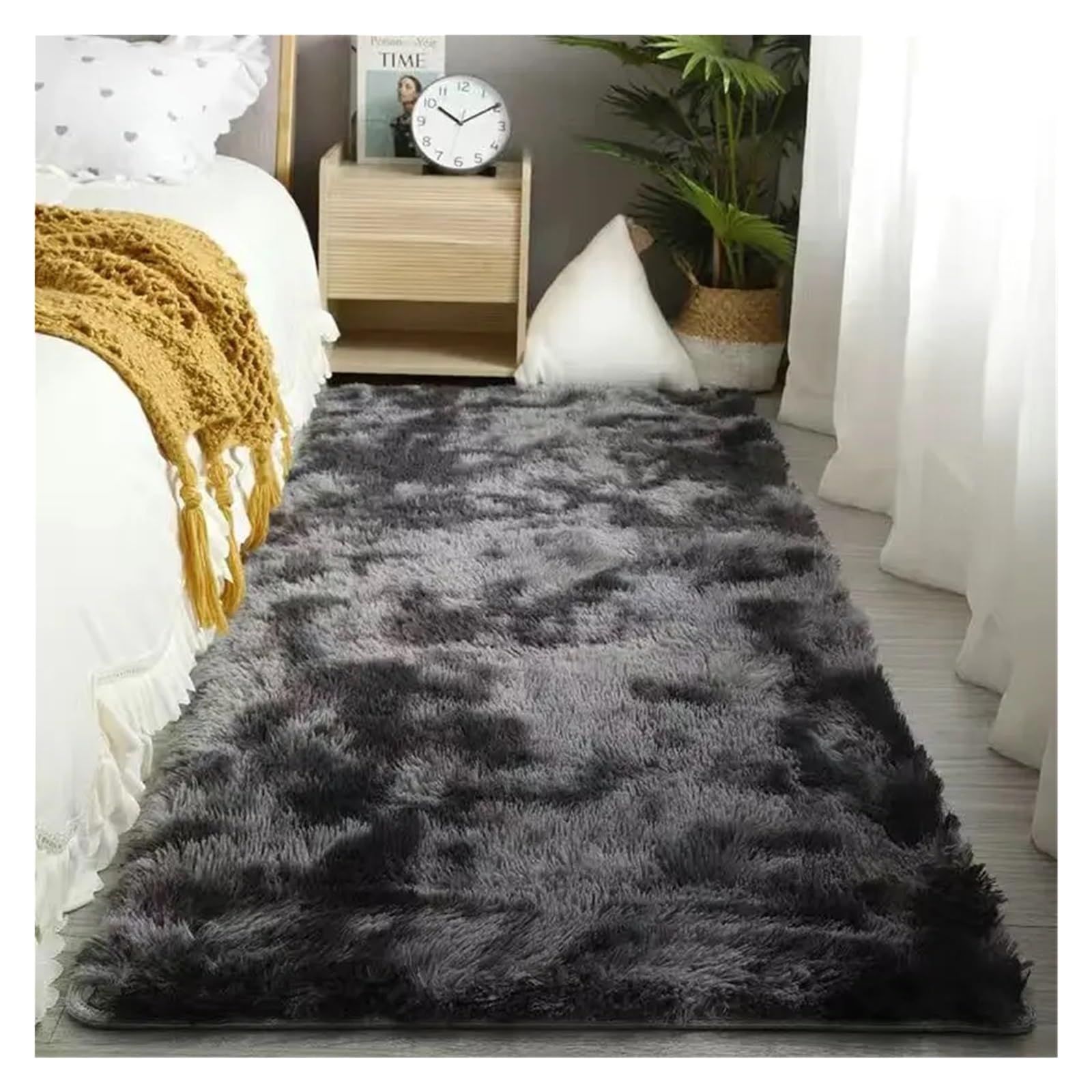 Tapis de chambre à coucher anti-sol froid gris foncé effet tie dye
