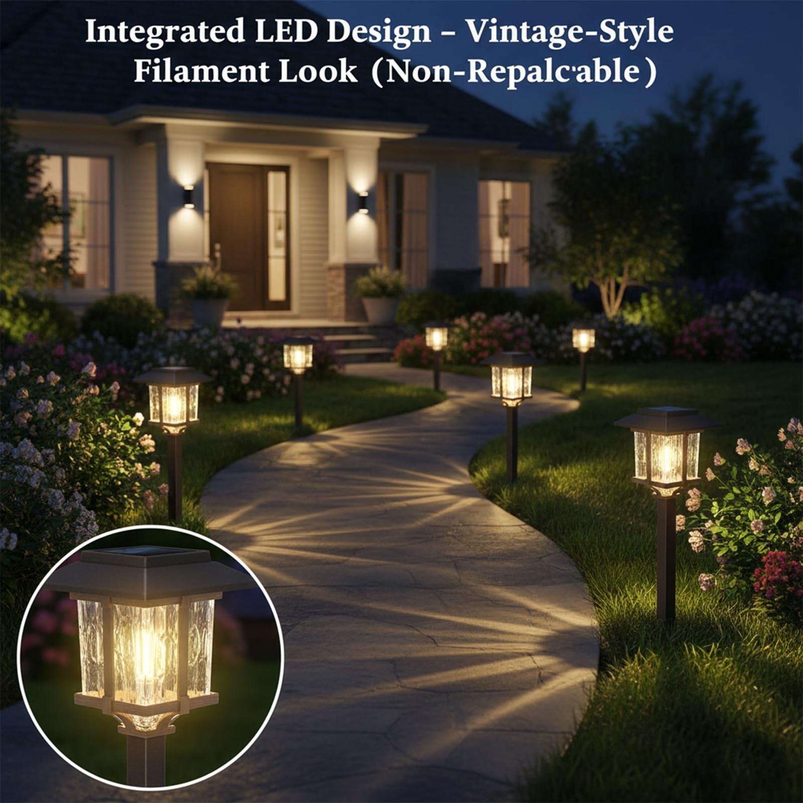 XMCOSY+ Solarleuchten für den Außenbereich, wasserdicht, 2 Farben, Bronze und Holz, 15 lm, LED, automatisches Ein-/Ausschalten, Glas, Outdoor-Solarleuchten für Garten, Weg, Gehweg, Auffahrt, 6 Stück
