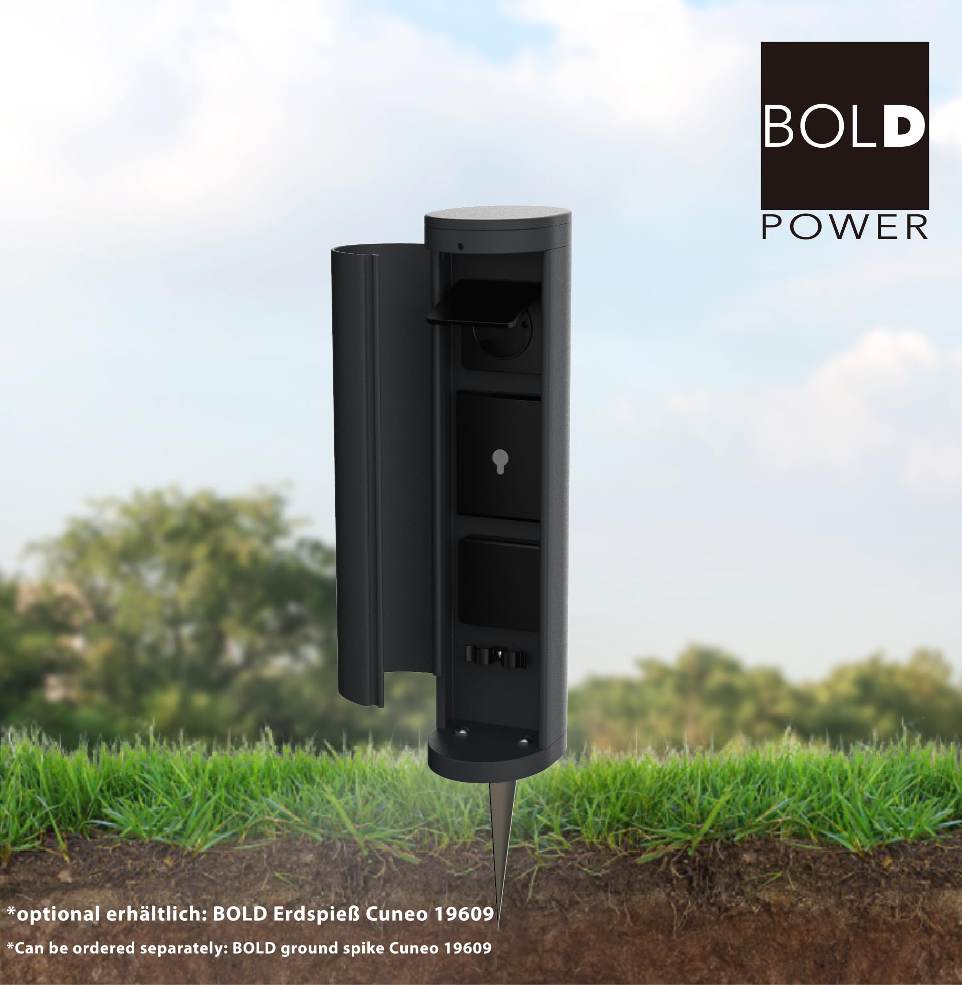 BOLD Volo Smarte Garten Steckdose Aussen - 2X Schuko WLAN Steckdosensäule | Tuya Smart Home Integration für iOS & Android, IP44 Aluminium-Druckguss Gehäuse, 3680W, 38,5 cm Säule, Anthrazit, WLAN