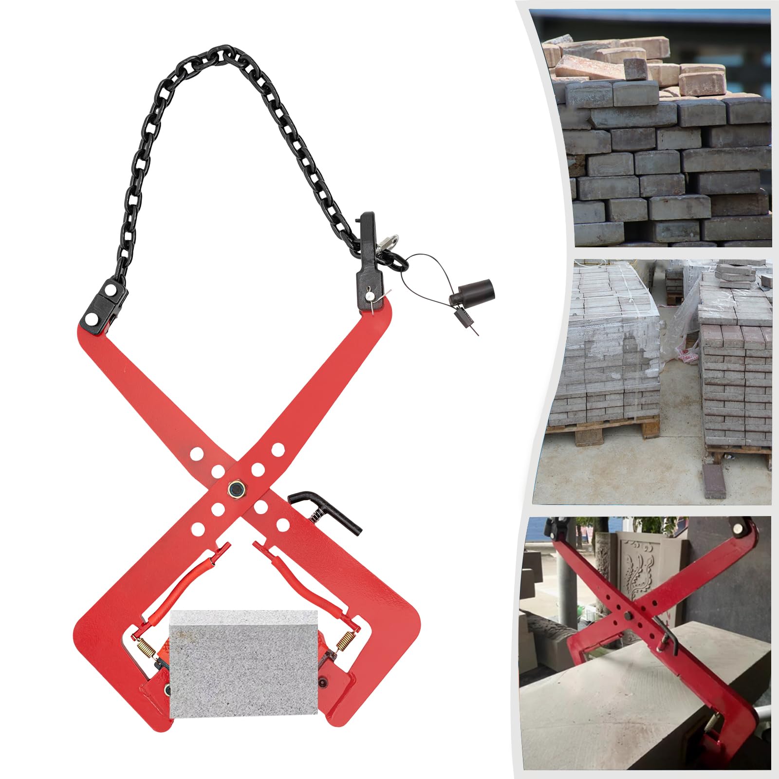 Bordsteinzange Steingreifer bis 325 kg 12-36cm Versetzzange Ziegelzange Randsteinheber Bordsteinversetzzange mit Ketten zum Heben und Transportieren von Holz, Schnittholz und Stein
