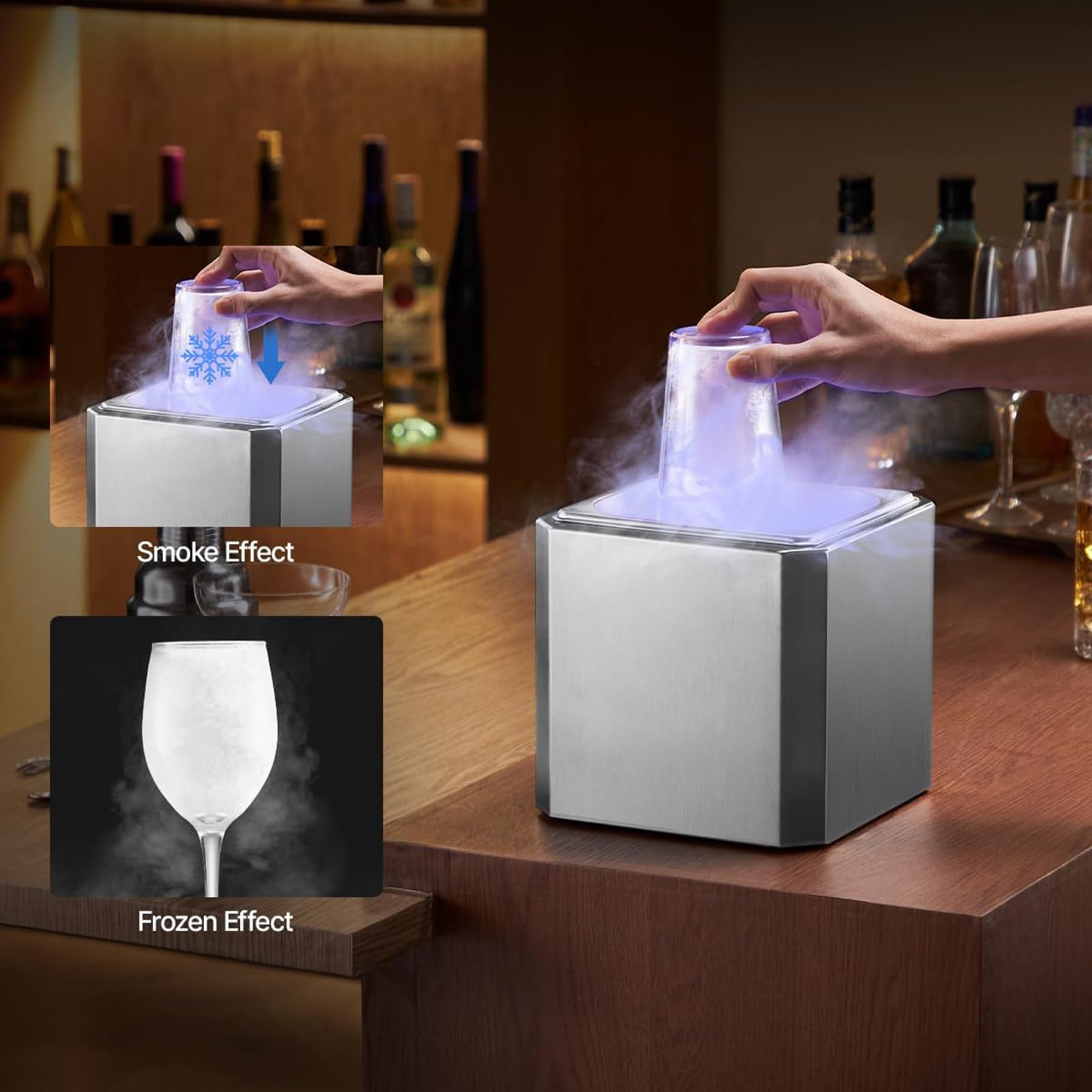 Refrigeratore di vetro, con luce a LED, refrigeratore di vetro a CO2 per tazze e bicchieri, refrigeratore istantaneo di bevande, per bar, ristorante, cucina