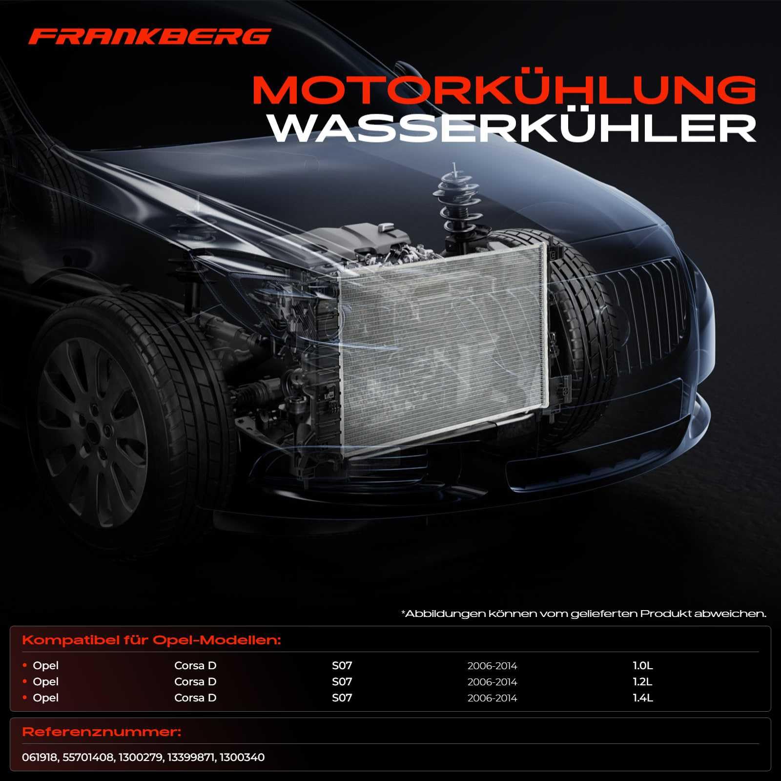 Frankberg Kühlmittelkühler Kompatibel mit Corsa D S07 1.0L-1.4L 2006-2014 Motorkühler Corsa D Kasten/Schrägheck S07 1.0L-1.2L 2006-2014 Schaltgetriebe Replace# 55701408