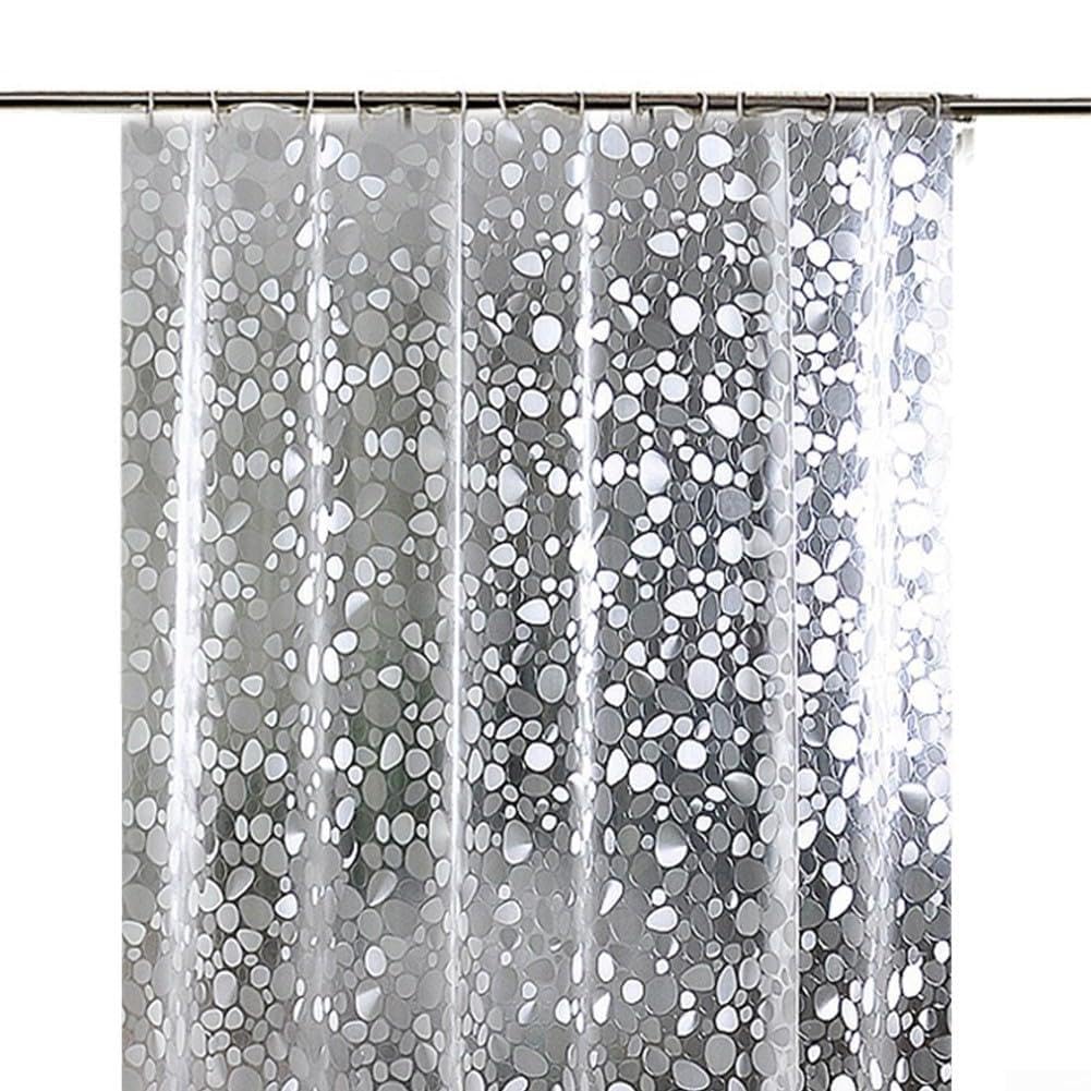 Cortina de ducha transparente 3D EVA resistente al agua, 80 x 180 cm, con ojales inoxidables, para cuarto de baño, cabina de ducha (Pebble Stone)