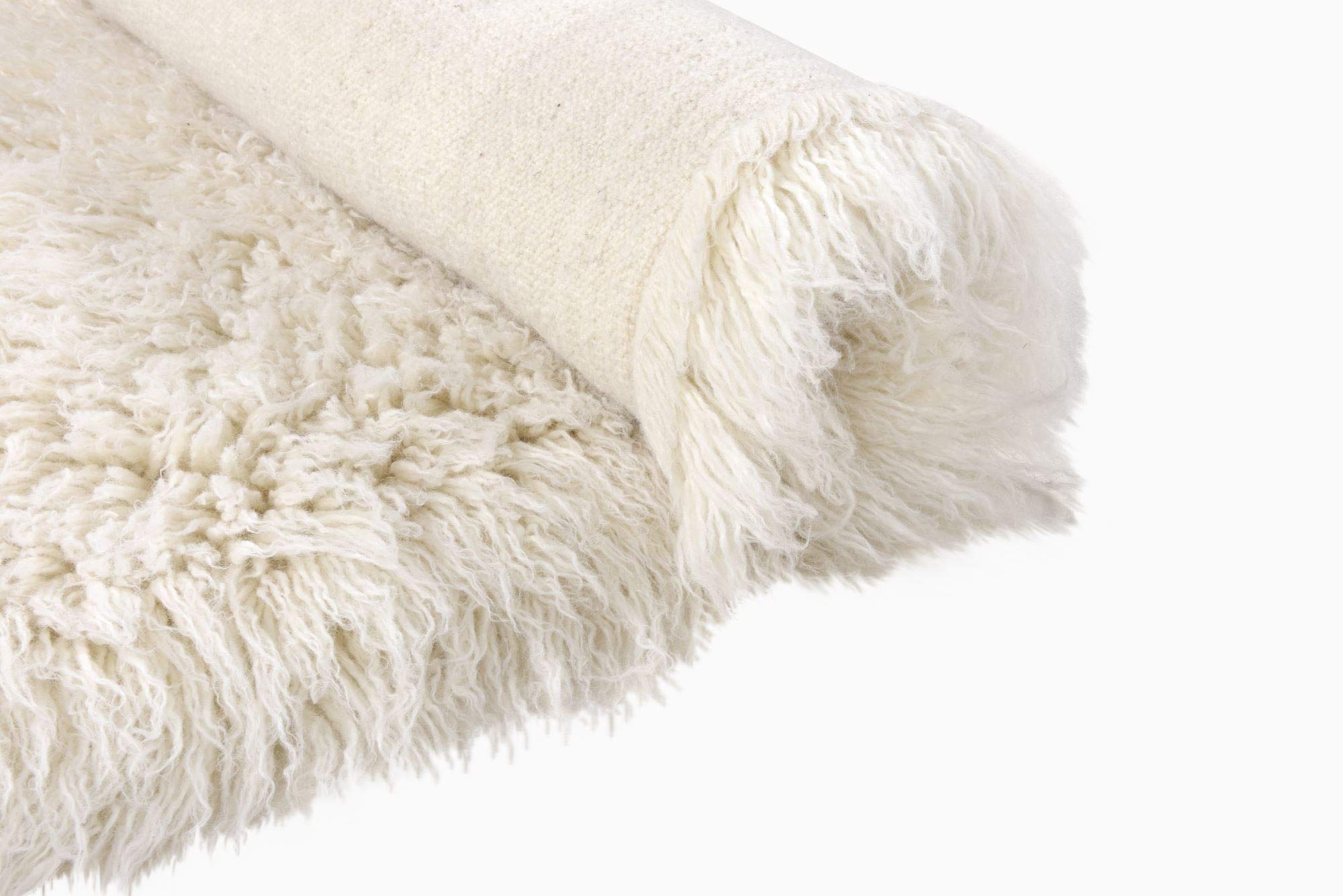 Flokati Teppich aus Griechenland | Skandinavisch | nachhaltiger Premium Shaggy | Natur | 100% Schurwolle; handgewebt, waschbar, natur | 60 x 90 cm | Flokos XXL