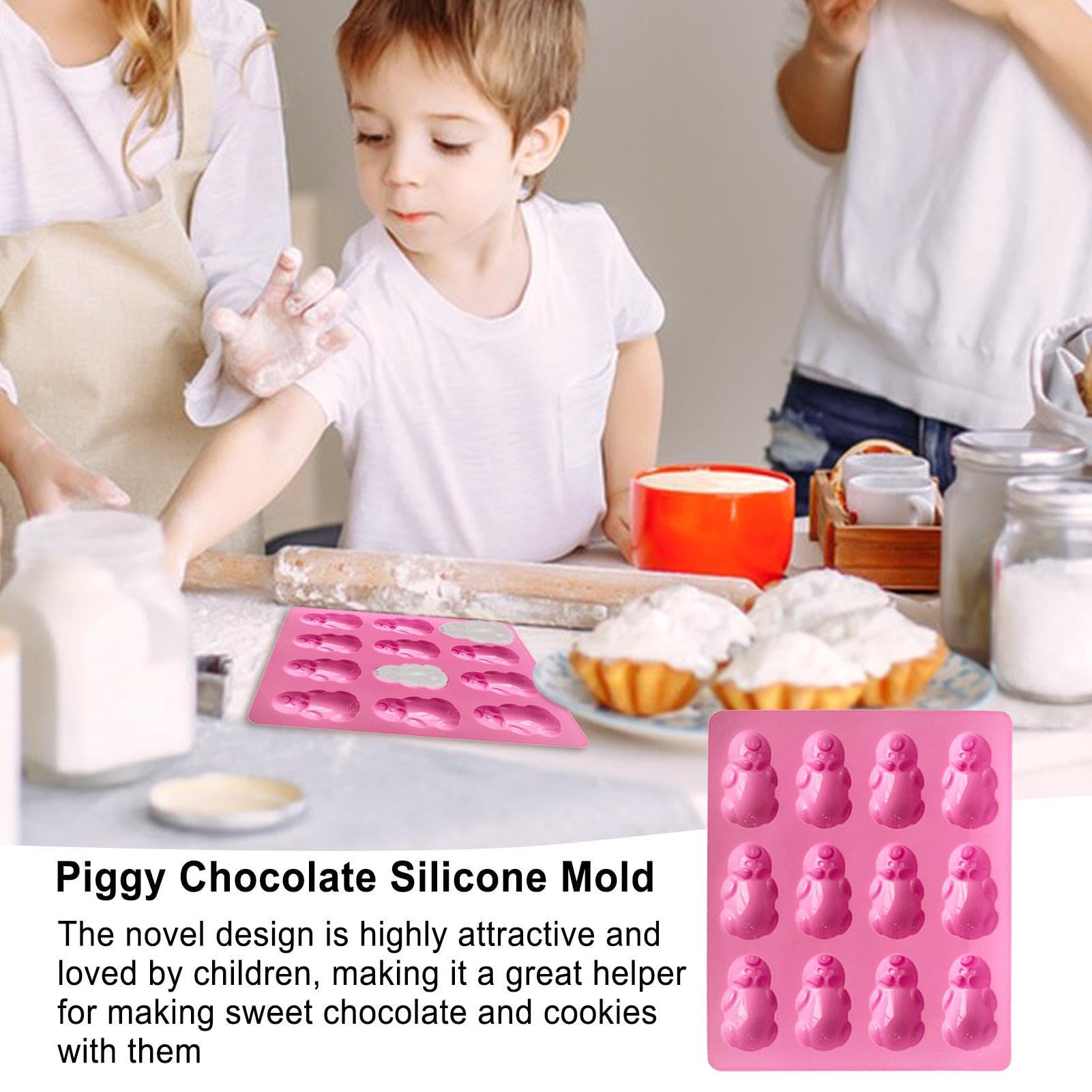 weiting Varkens-siliconenvorm, varkens-chocolade-siliconenvorm, cartoon varken chocoladevorm snoepvorm - taartbakvormen met 12 bakvormen voor chocolade, verjaardag, cupcake-decoratie, suiker