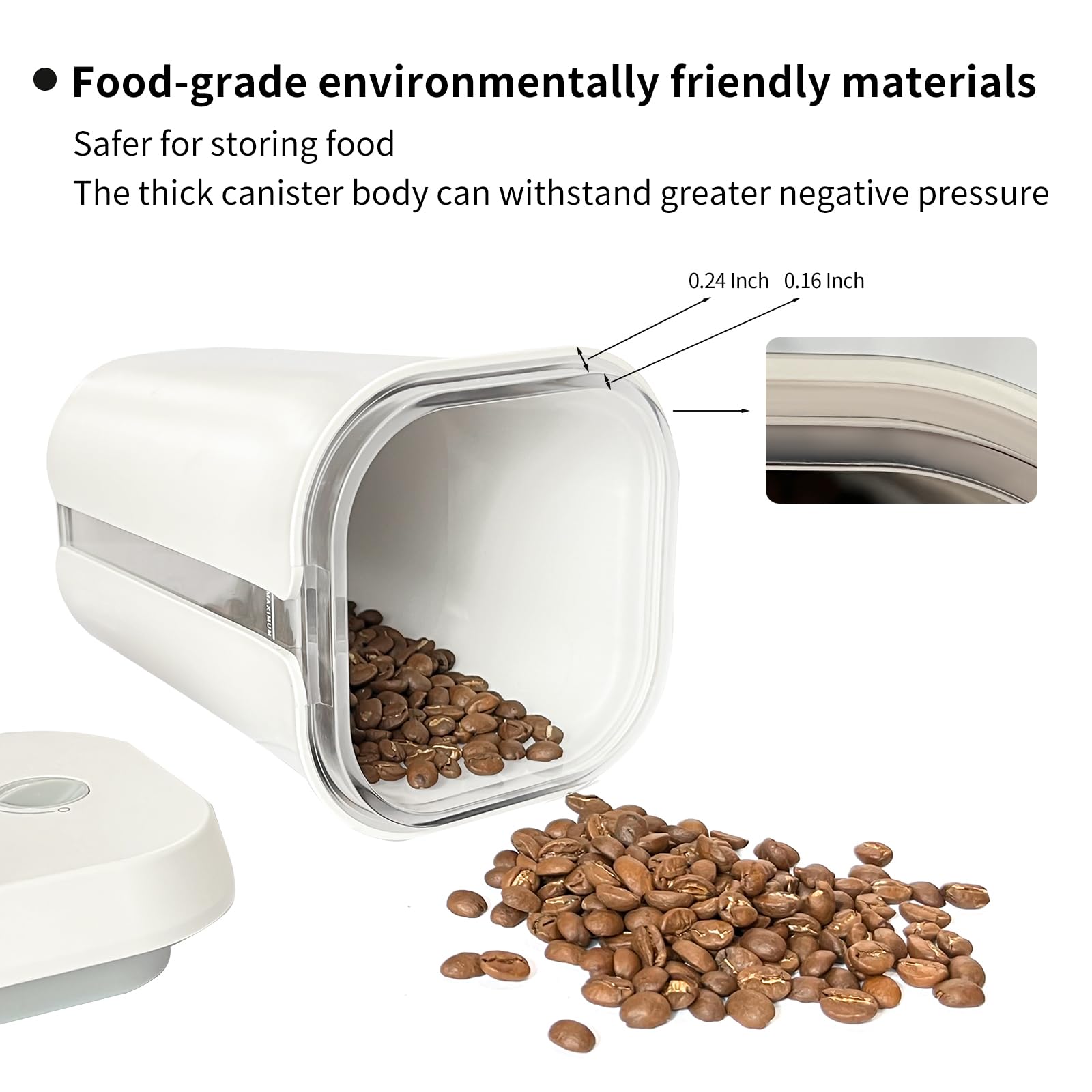 Barattolo automatico sottovuoto per caffè, funzionamento elettrico one-touch, raggiunge un ambiente interno di vuoto da 40 kPA, rilevamento automatico della tenuta, mantiene la freschezza degli