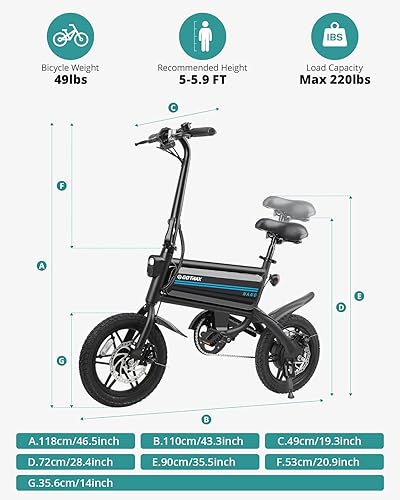 Miniatura 7 de Gotrax NANO 14" Electric Bike, Max Range 25Miles(Pedal-assist)&Max Speed 15.5Mph, 250W Folding E-Bike with Removable Battery, Adjustable Seat & Dual
