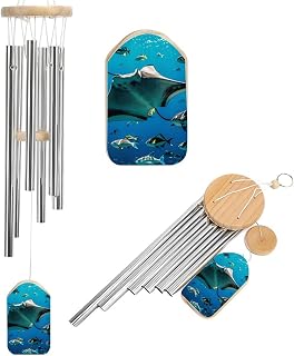 Wind Chimes for Outside Manta Ray and Fishes Aluminum Tube Wind Chime with 6 Tuned Tubes Large Memorial Wind Chimes Sympathy Wind-Chime for Outdoor Garden Patio Porch 20.5 Inch