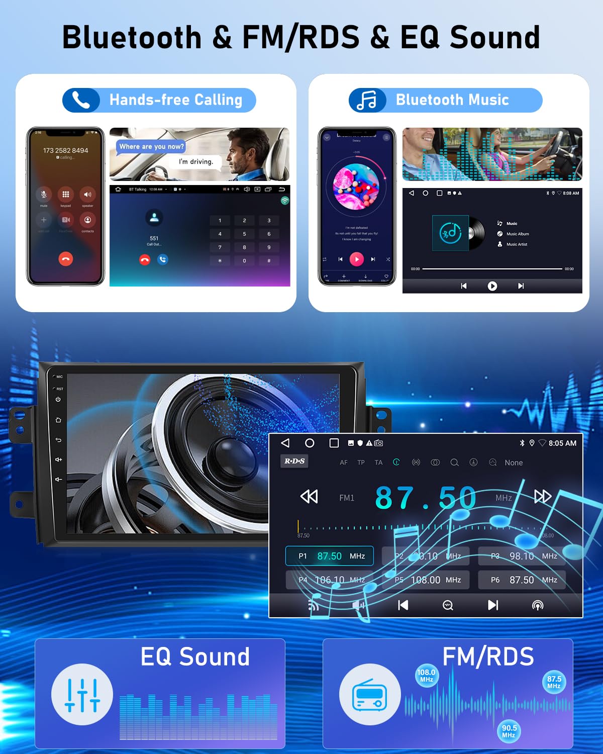 NHOPEEW 2G+64G Android Autoradio per Suzuki SX4 2006-2013 - Senza fili Carplay e Android Auto - 9 pollici Android Stereo con WiFi EQ GPS Mirror Link FM RDS + AHD Telecamera posteriore&Mic
