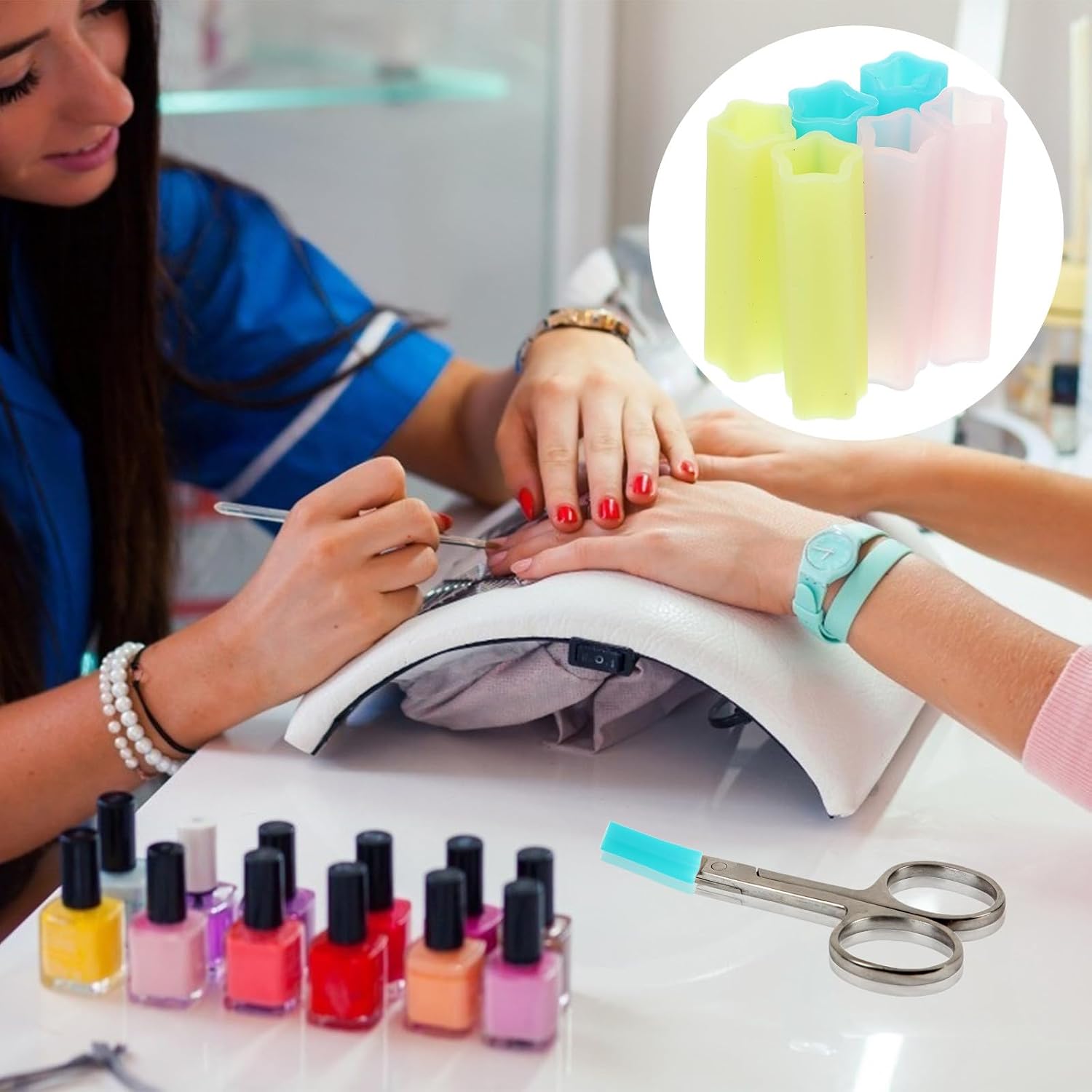 PRETYZOOM 12pcs Silicone Cuticle Trimmer Handle Sleeves Non-slip Manicure Scissor Covers Star Pattern in Green, Yellow, Pink for Nail Care and Pedicure Tools