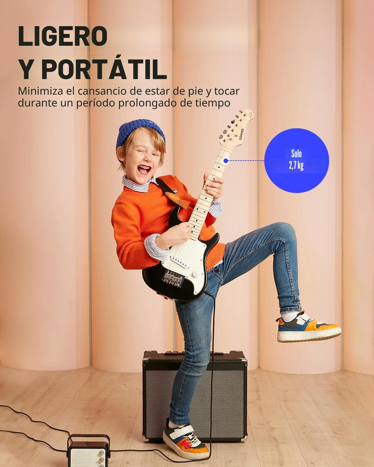 Donner Kit de guitarra eléctrica junior de 30 pulgadas para principiantes, estilo ST, paquete premium con amplificador, sintonizador, capo, bolsa, correa, cuerda, cable (DSJ-100, negro)