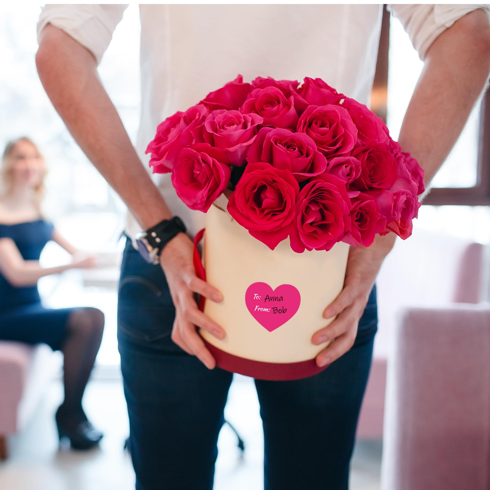 Whaline 315 Stück Valentinstag Herz Geschenkanhänger Aufkleber 6,3 cm rosa rot Papier Geschenkaufkleber zu und von Selbstklebendes Blanko-Etikett für Hochzeit, Geschenkverpackung, Karte, Umschlag