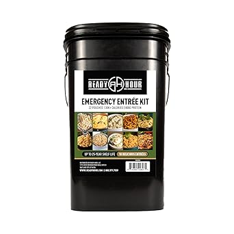 Ready Hour, Emergency Meal Entrées, Real Non-Perishable Meals, 25-Year Shelf Life, Portable Flood-Safe Container, 120 Servings