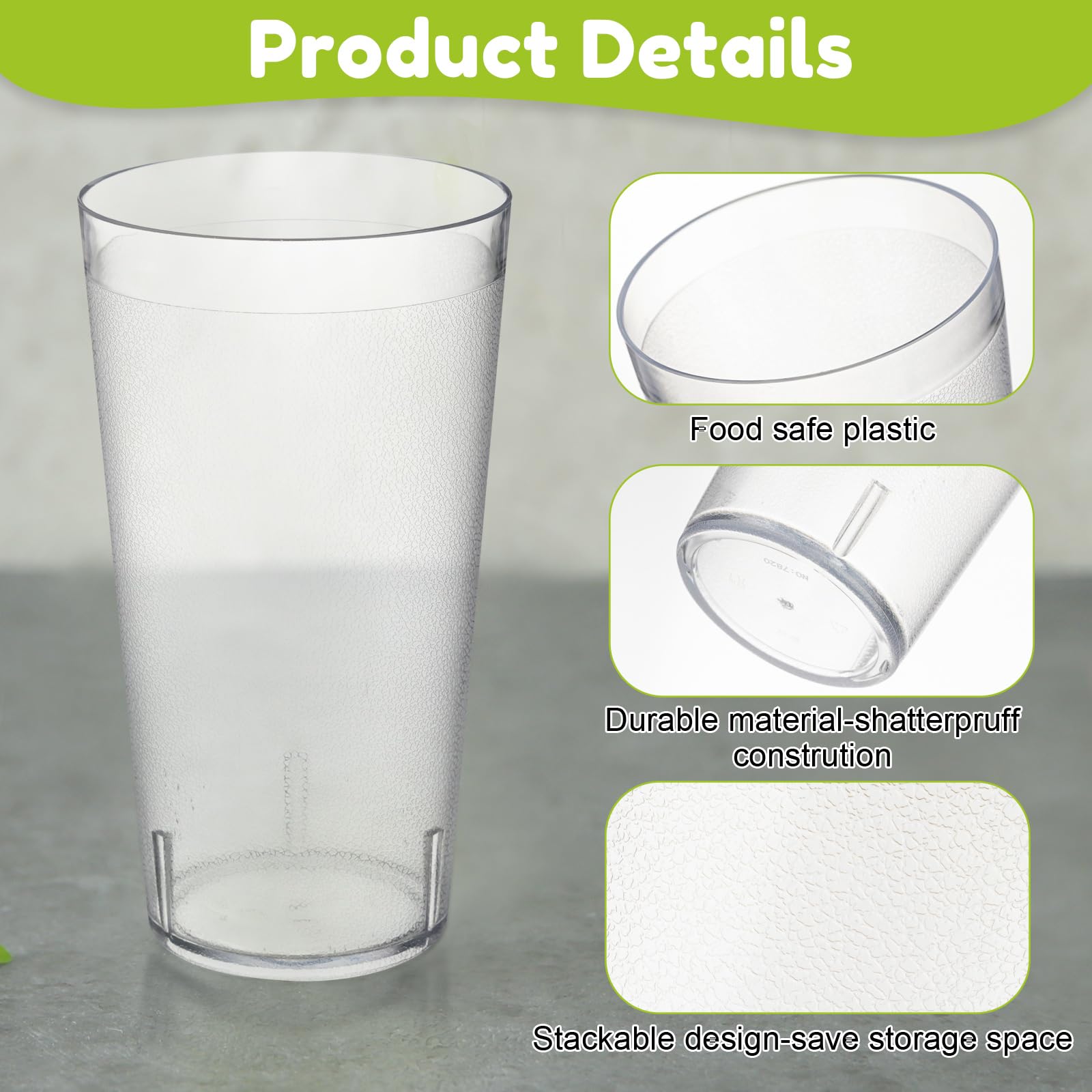 Mumufy 48 vasos de plástico apilables para restaurante, vasos de plástico esmerilado, reutilizables, ligeros, para restaurante, té, bebidas, transparente