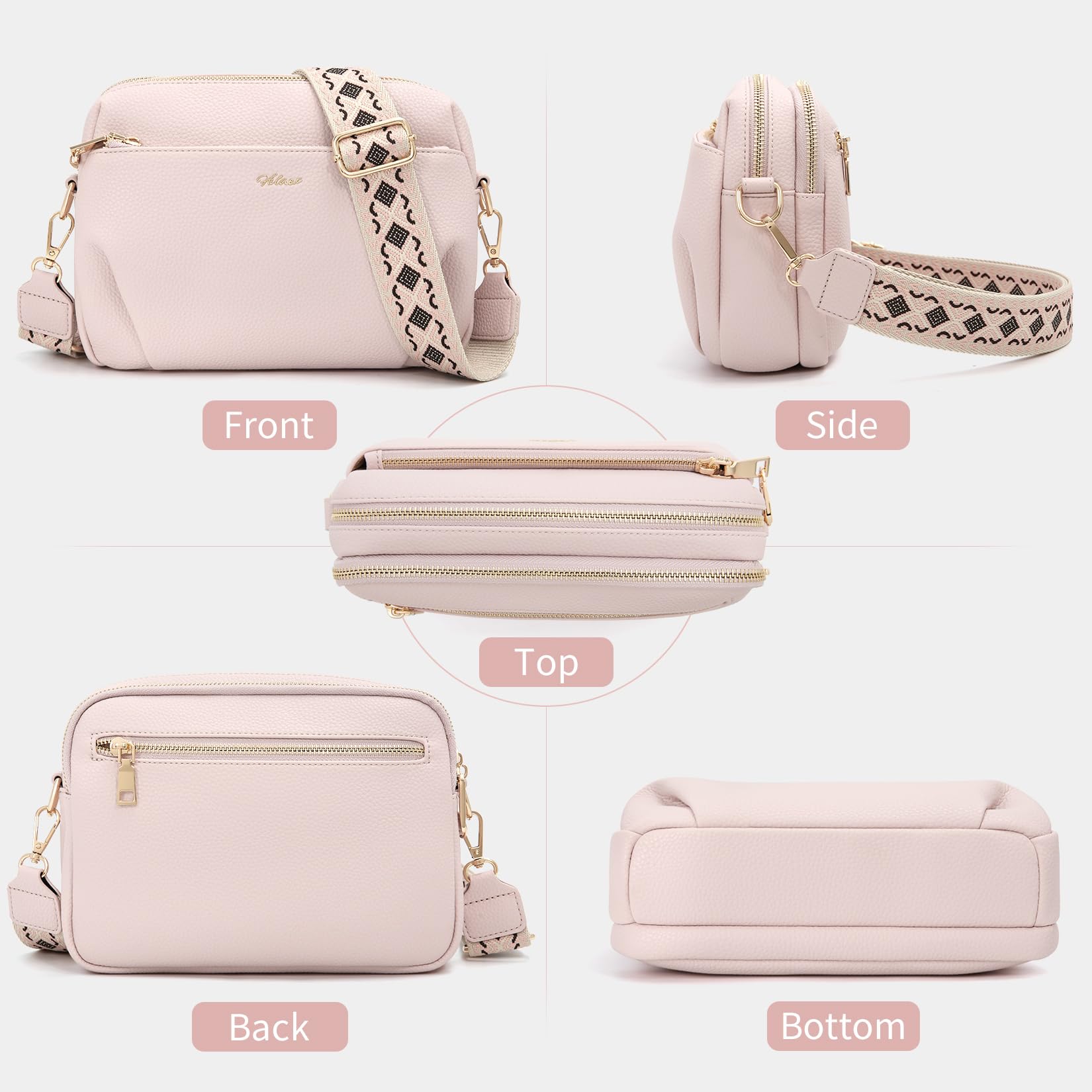 Borsa a tracolla da donna con blocco RFID, antifurto, multi tasche | 3L, leggero, con cinturino largo regolabile, pelle PU impermeabile