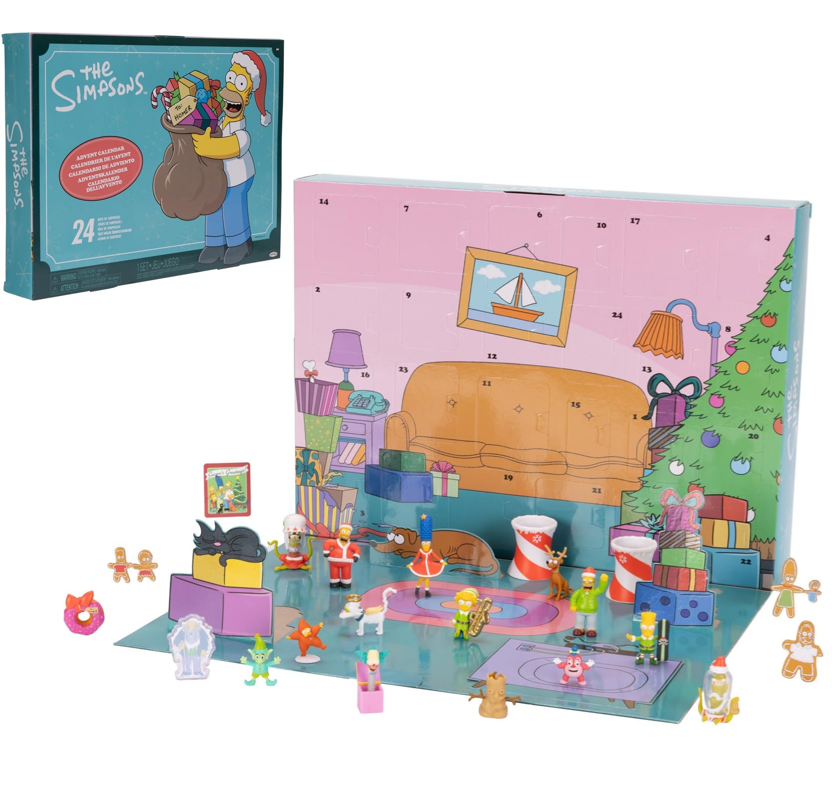 JAKKS Pacific, Calendario dell'Avvento dei Simpson 2024, 24 giorni di sorprese con personaggi misteriosi e accessori. Figure in scala di circa 3,8 cm, ottimo regalo per bambini e collezionisti