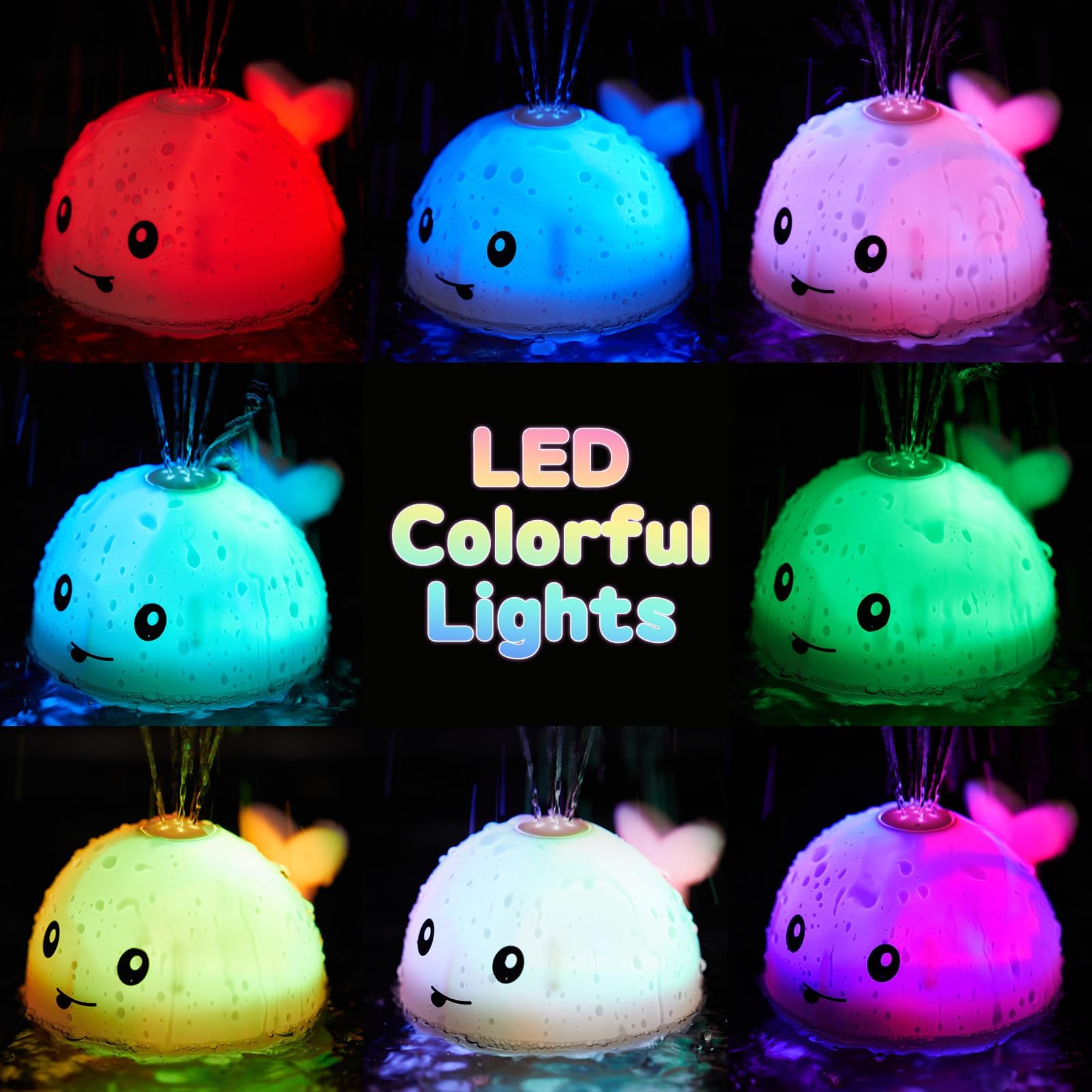 Whale Bath Toy Sprinkler, Baby Easter Basket Stuffers, Light Up Bath Toys for Kids Ages 1-3 Babies 6-12-18 Months, 1 2 3 Year Old Boys Girls Easter Toddler Birthday Gifts, Bathtub Pool Water Table Toy - 3