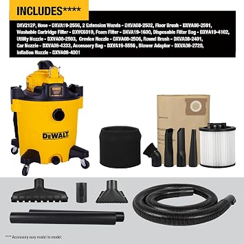 DEWALT Shop Vacuum Wet and Dry Vac with Detachable Leaf Blower, 3 in 1 Heavy Duty Wet Dry Vacuum Cleaner 12 Gal for Home, Garage, Car, Workshop, Jobsite, Lawn Care, Yard, Patio, 5.5 Peak HP, DXV212P