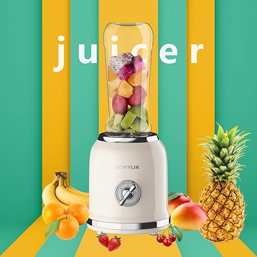 Miniatura 2 de Licuadora personal, licuadora retro de 3 velocidades para bebida proteica, batidora con hoja de 6 bordes y 2 vasos de viaje de 20 onzas sin BPA