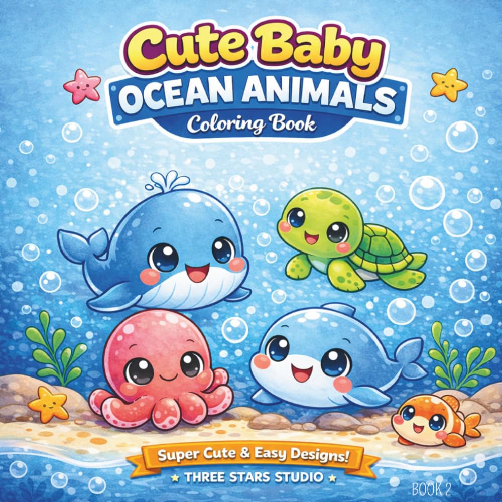 Cute Baby Ocean Animals Coloring Book for Kids Ages 3–8: Ocean Cute Friends | Fun and Easy Baby Sea Animals for Toddlers and Kids