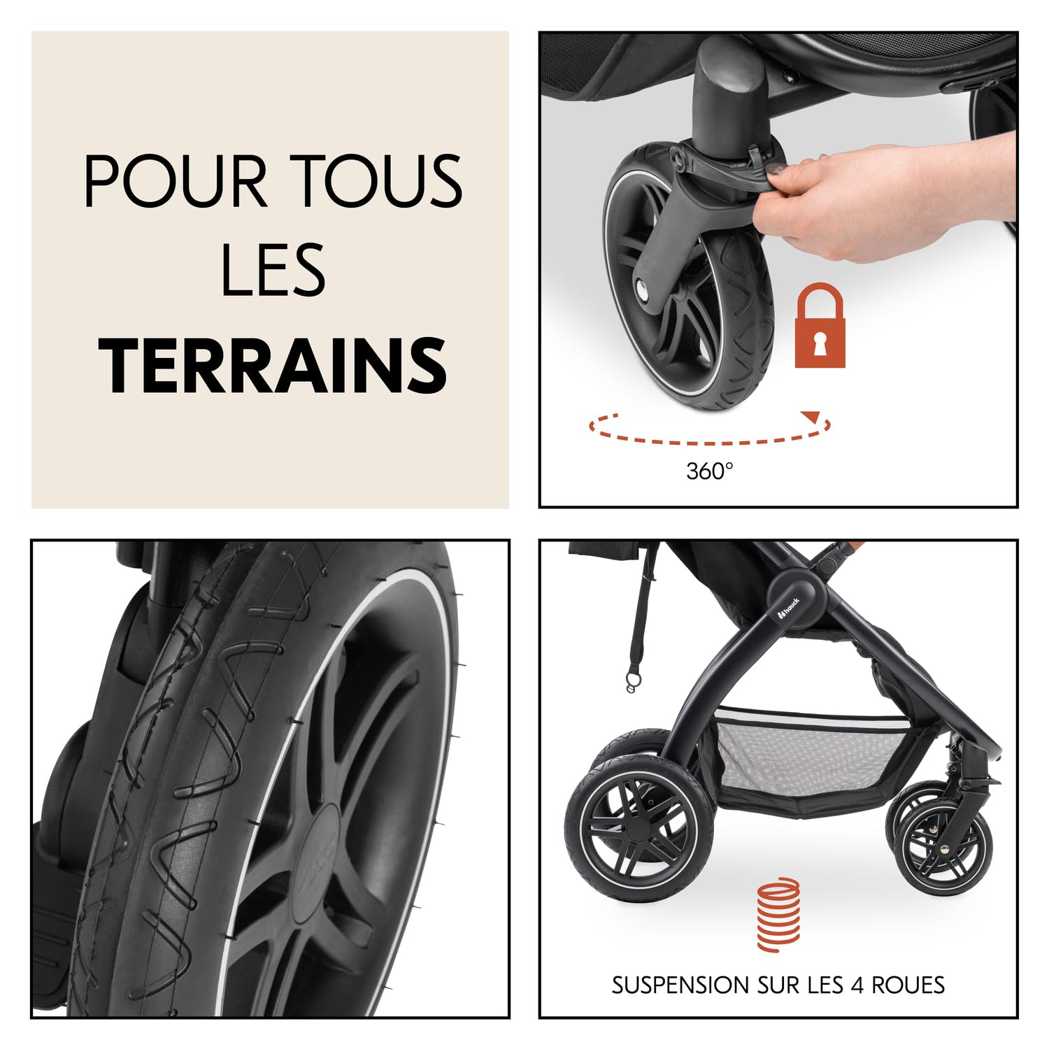 hauck Uptown Poussette Compacte Noir Chiné – dès la Naissance avec Dossier Inclinable, Siège Large jusqu’à 22 kg, Roues Caoutchouc, Suspension, UV 50+, Pliable, Hauteur Réglable, Grand Panier