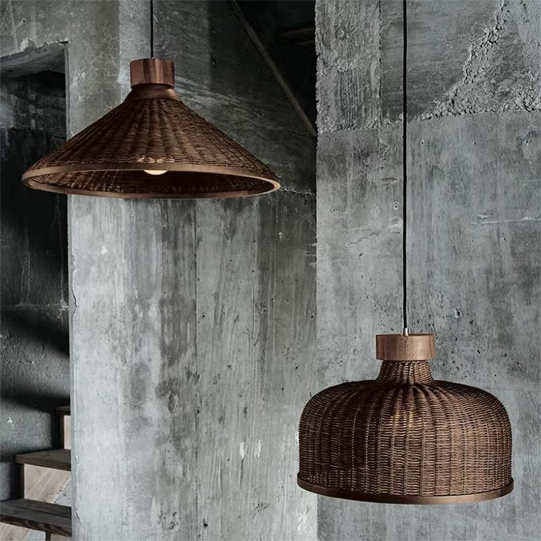 Unique Retro Atmosphere Rattan Light Natural Style Brown Art Rattan Hanging Lamp Shade Rustic Farmhouse Kitchen Island Light Fixture Bedroom Entryway Lamps/a