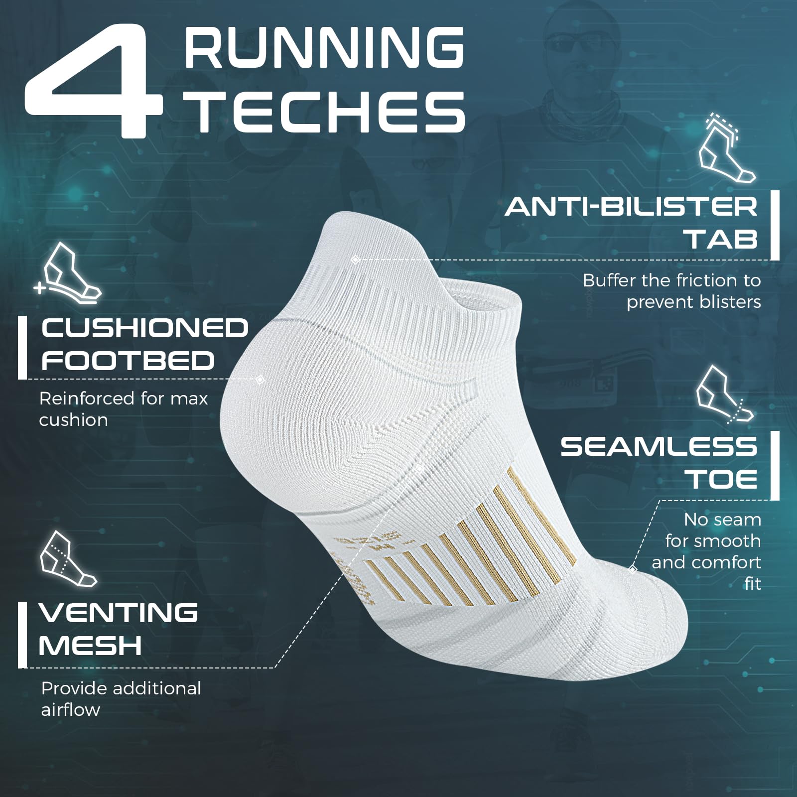 Rahhint Coolmax Compressione 3 Paia Corti Calze Running per Uomo e Donna, Anti-Vesciche, Calze Sportivi Uomo Donna, rinforzati tallone e punta, Umidità e Traspirazione