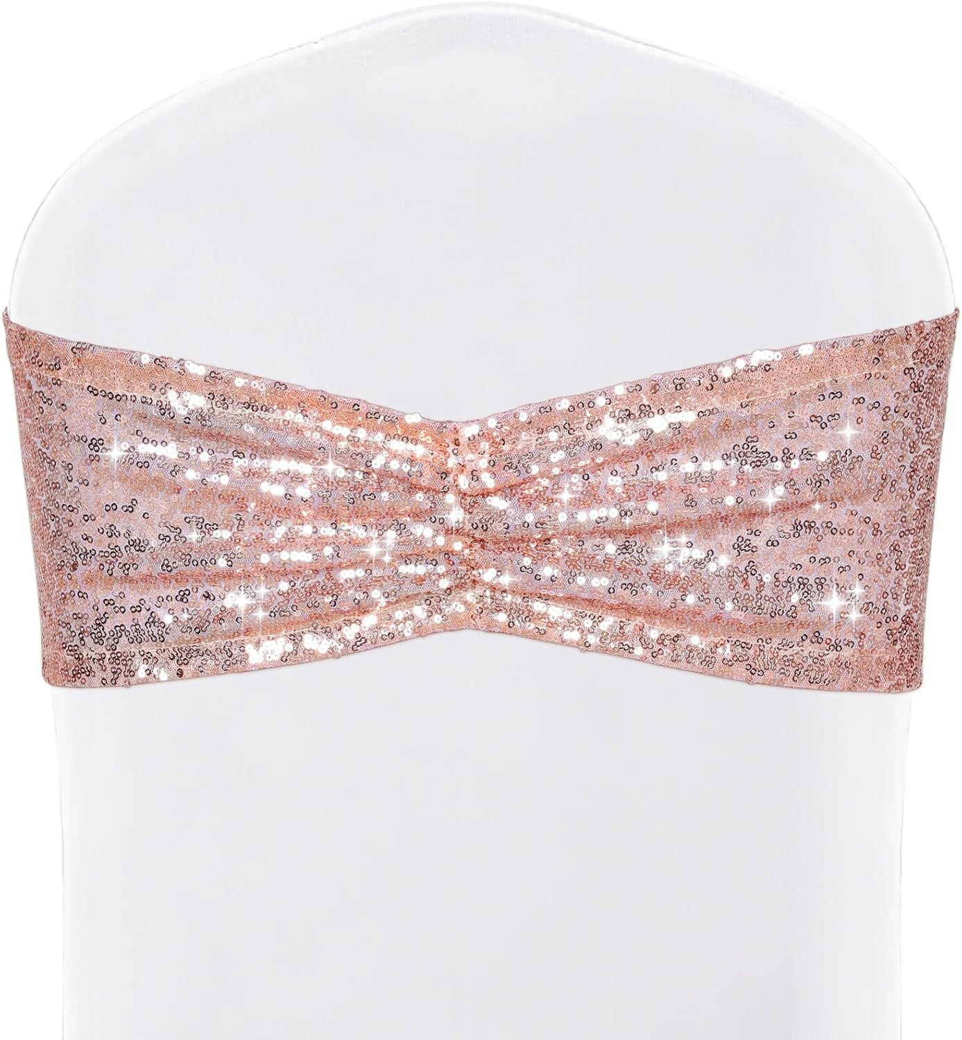 SquarePie Rose Gold Sequin Chair Sashes Bows 120 Pcs Glitter Chair Back Cover Ties Bands for Wedding Banquet Party Decor