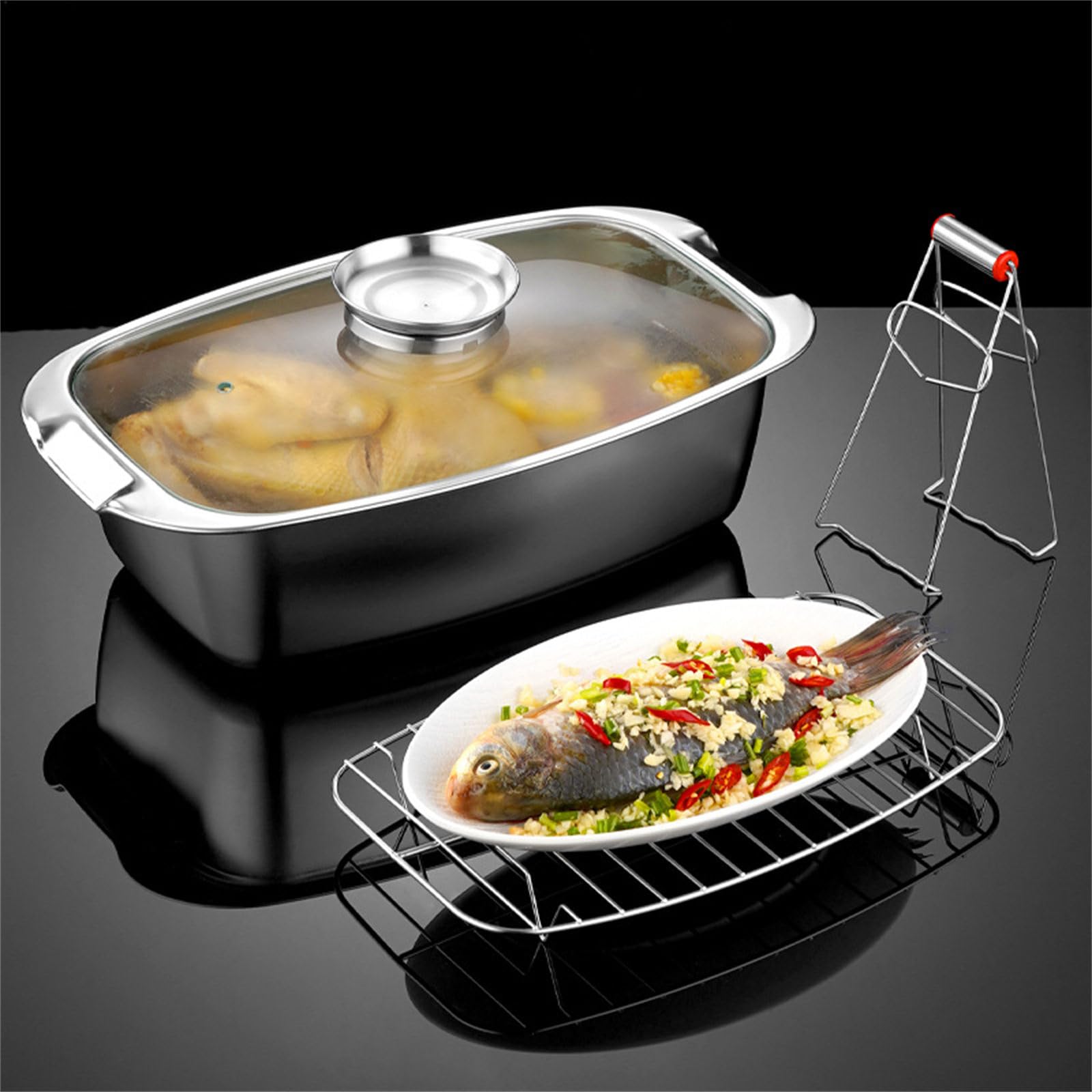 Gedämpfte Fischtöpfe, Suppentöpfe, Edelstahl-Dampfgarer, Hausmannskost, zum Dämpfen, Kochen von Suppe, Kochen von Suppe